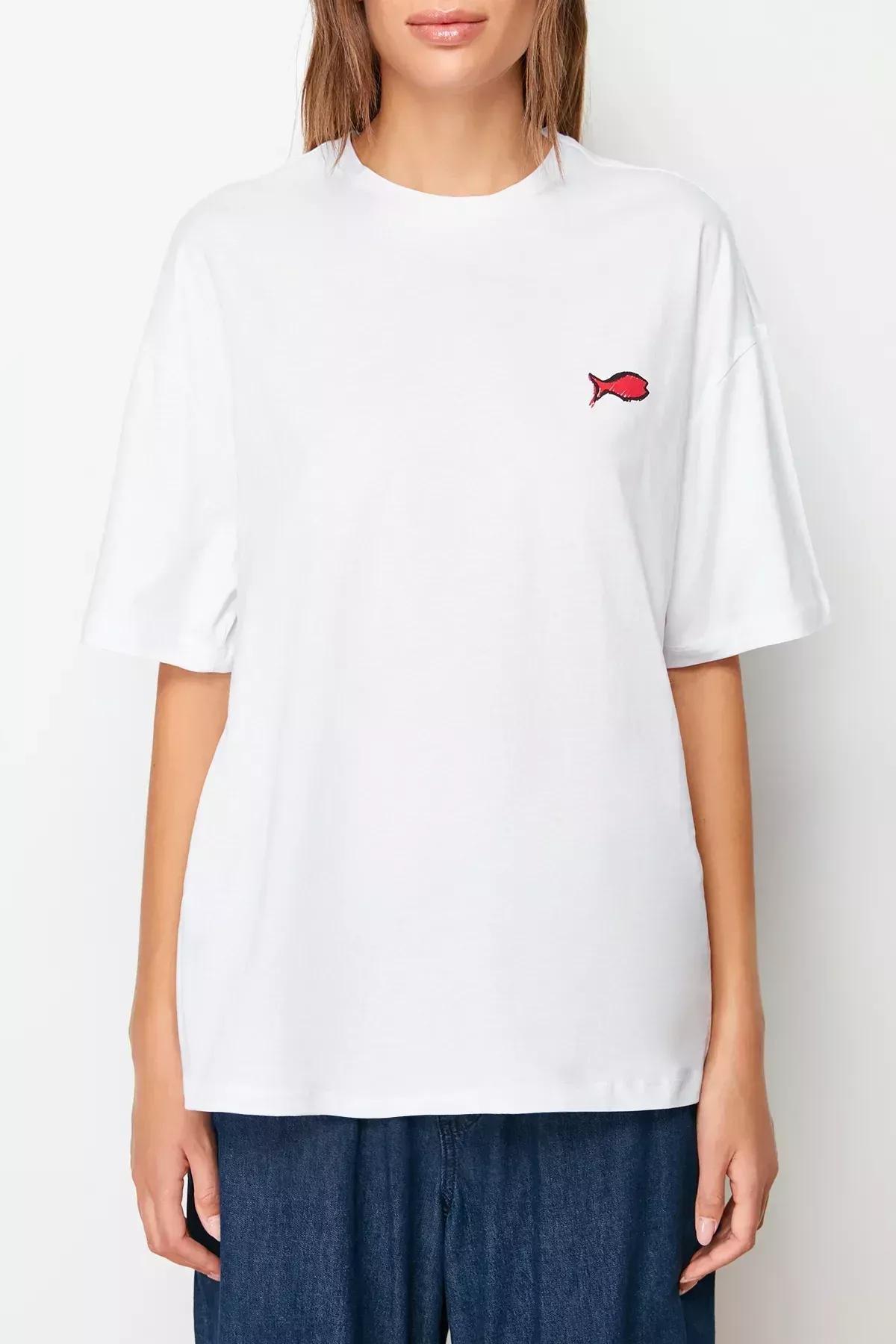 White Oversized Crew Neck T-Shirt, White, large image number 3