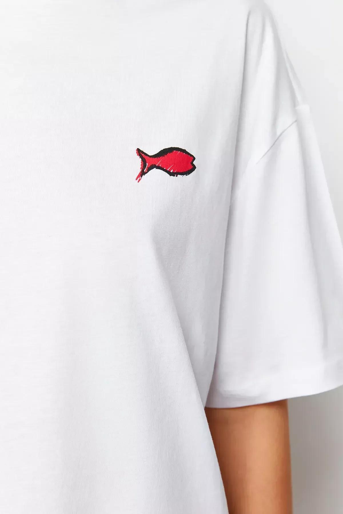 White Oversized Crew Neck T-Shirt, White, large image number 4