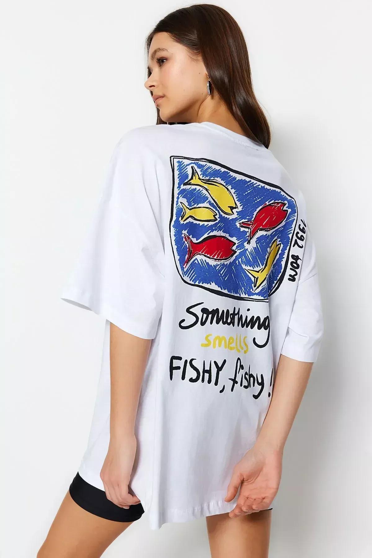 White Oversized Crew Neck T-Shirt, White, large image number 5