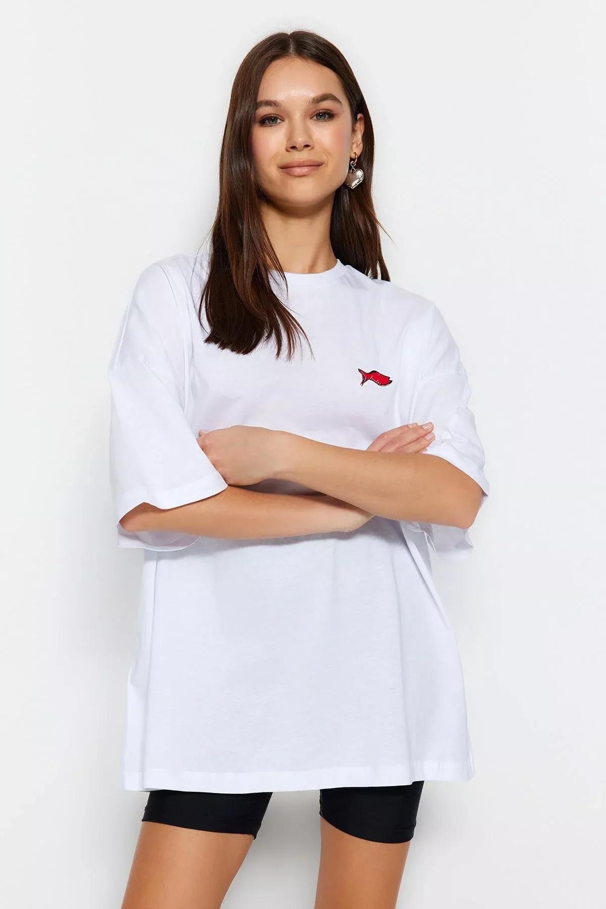 White Oversized Crew Neck T-Shirt, White, large image number 6