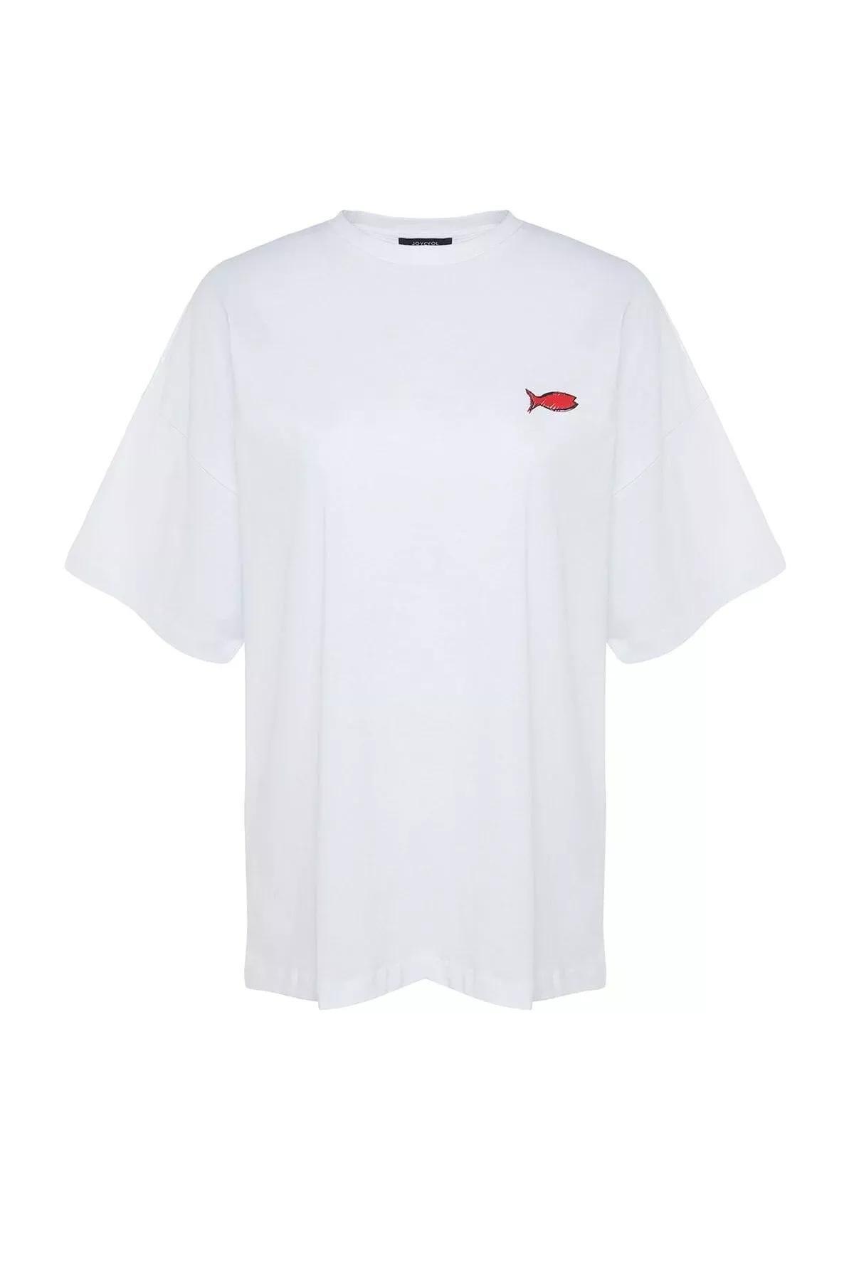 White Oversized Crew Neck T-Shirt, White, large image number 7