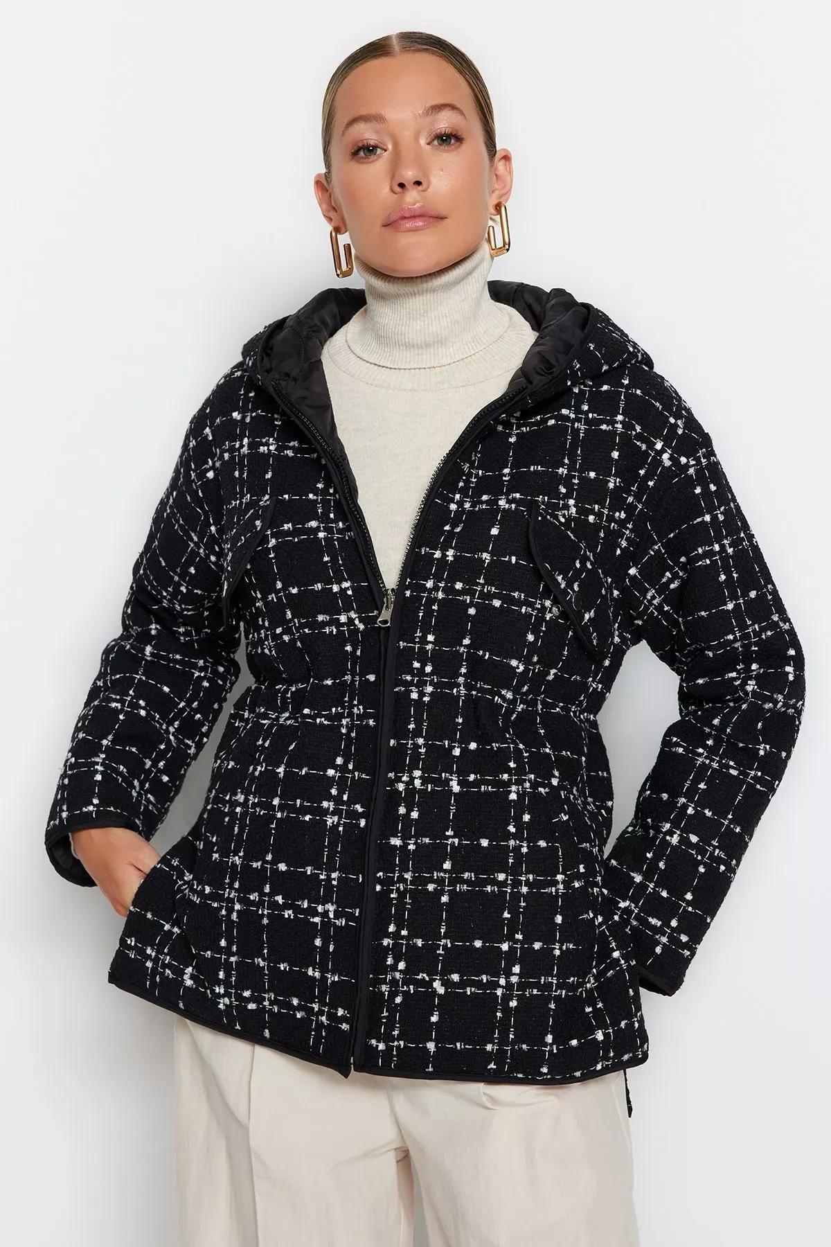 Black Hooded Puffer Jacket, BLACK, large image number 1