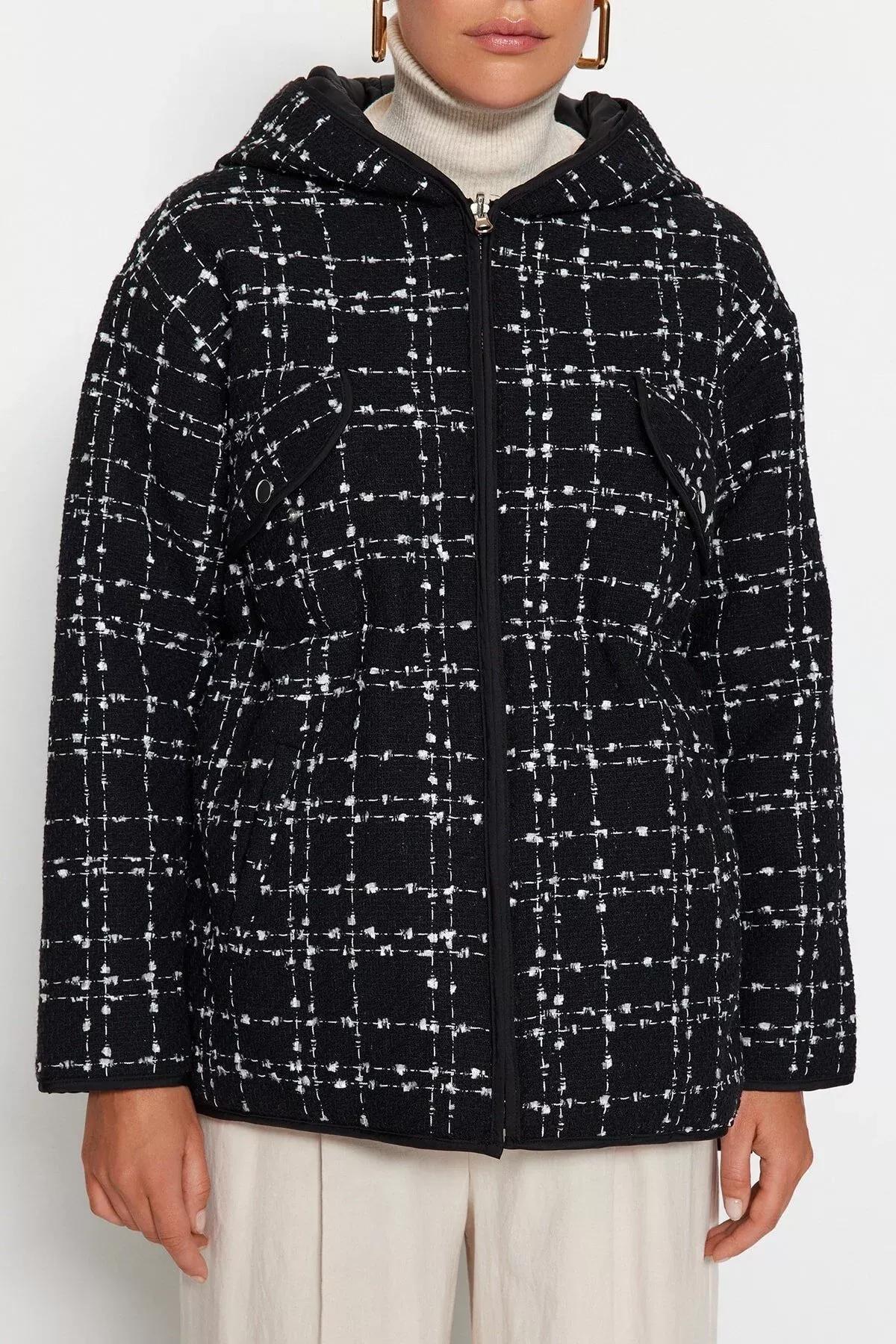 Black Hooded Puffer Jacket, BLACK, large image number 2