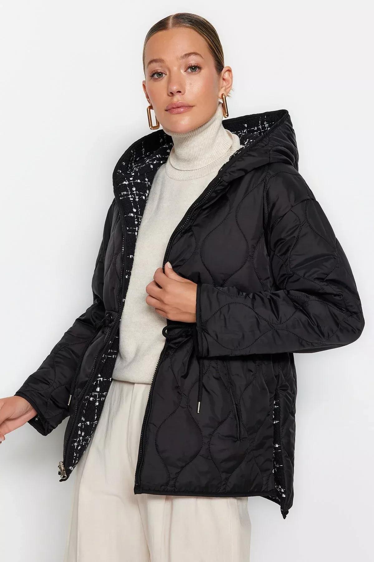 Black Hooded Puffer Jacket, BLACK, large image number 4