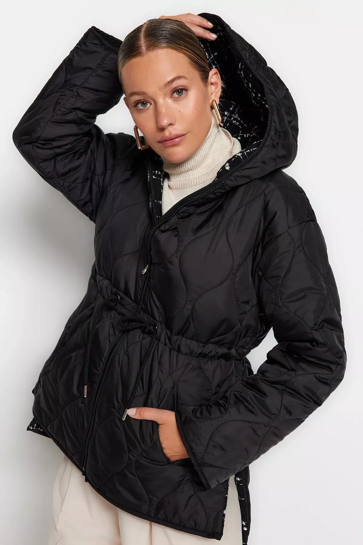 Black Hooded Puffer Jacket, BLACK, large image number 5