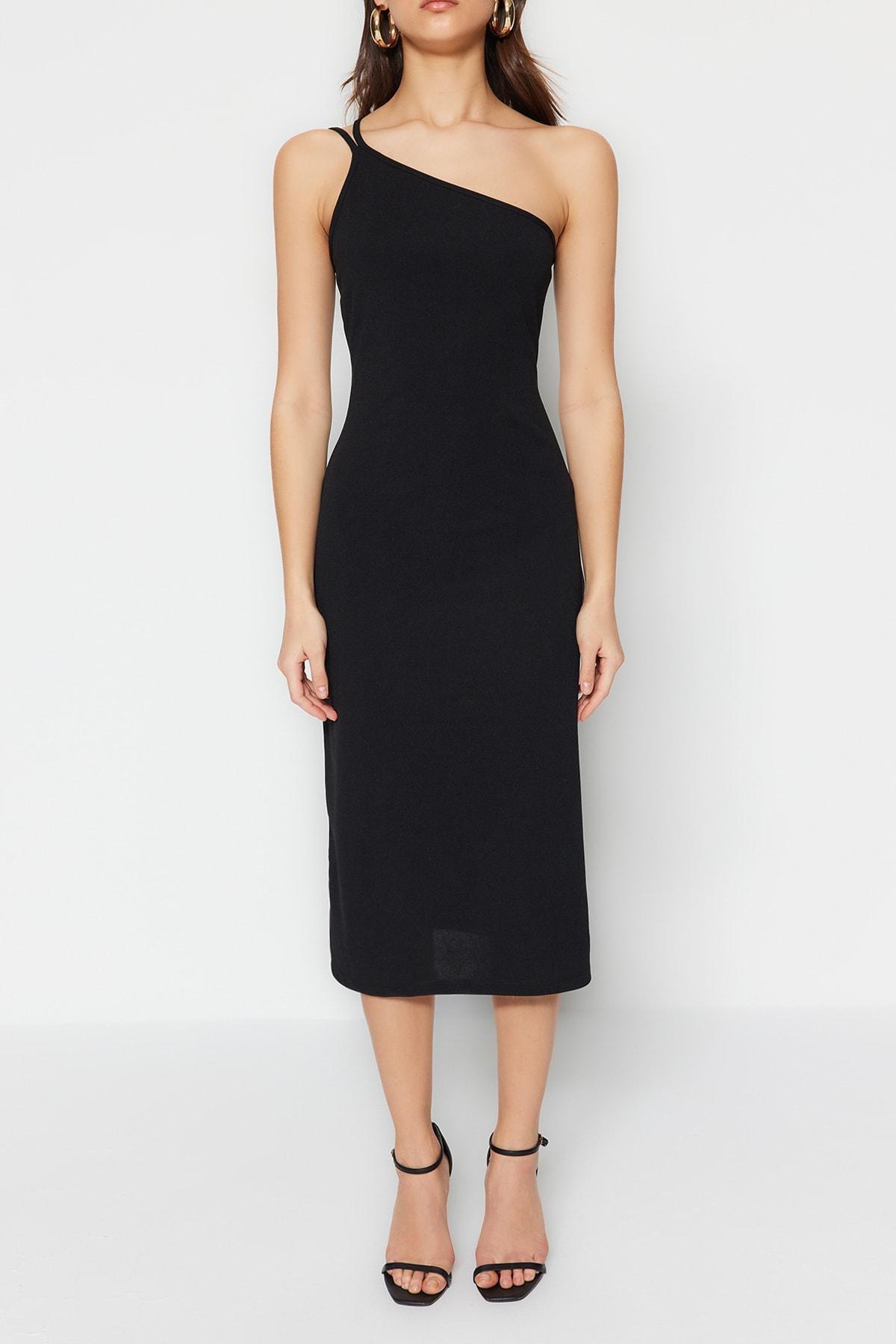 Black Asymmetrical Collar A-Line Dress, , large image number 3