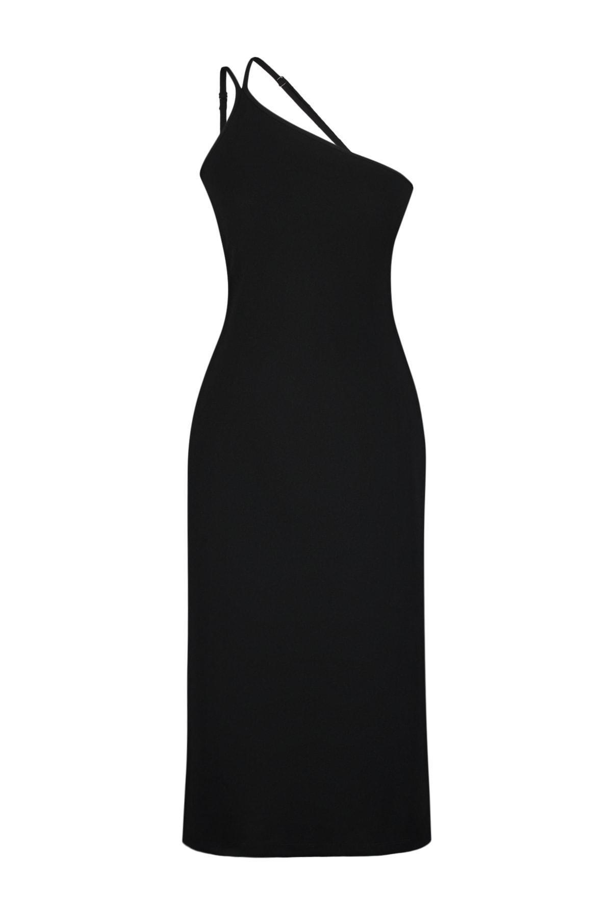Black Asymmetrical Collar A-Line Dress, , large image number 5