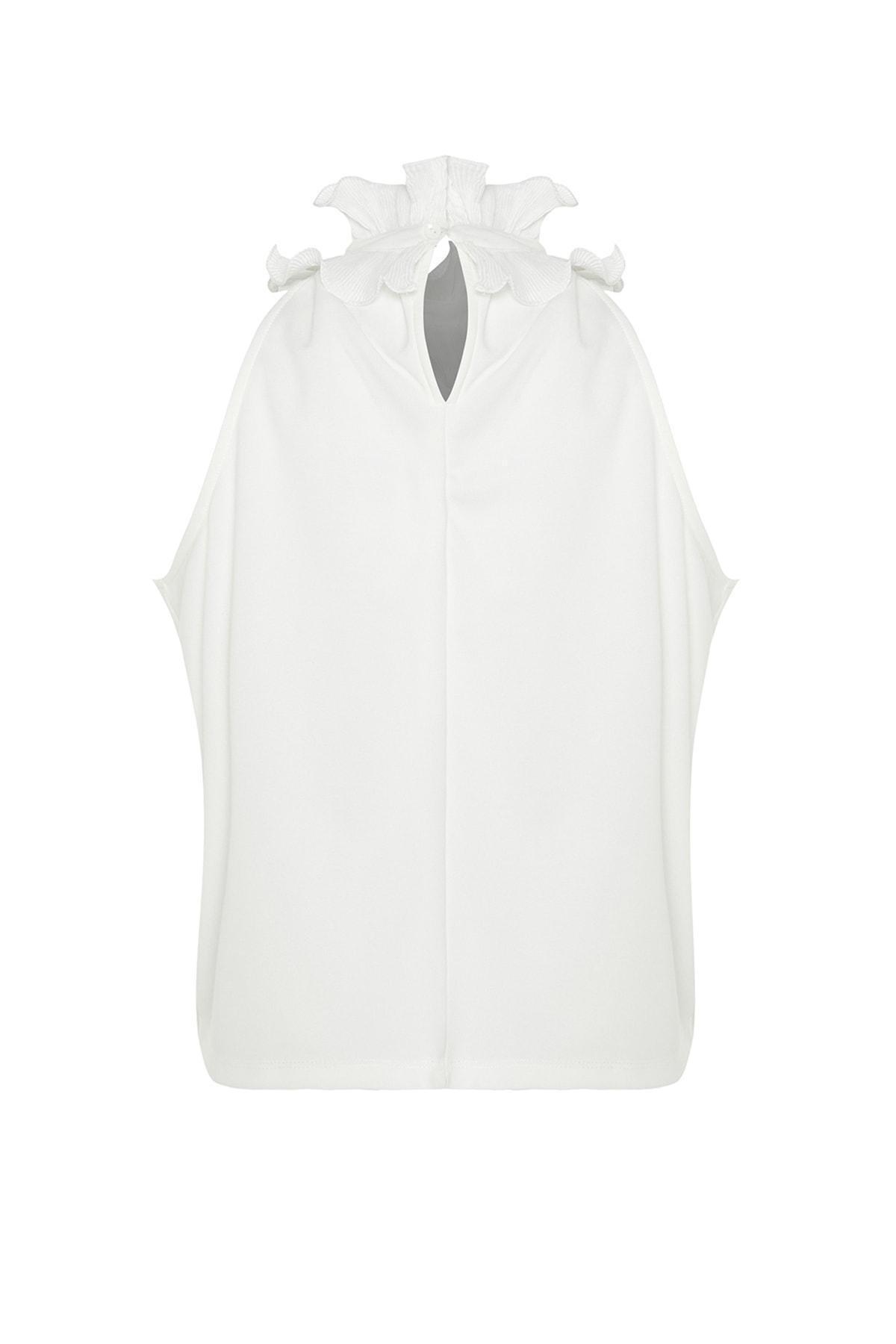 Ecru Collar Detailed Smart Crepe Knitted Blouse, , large image number 7