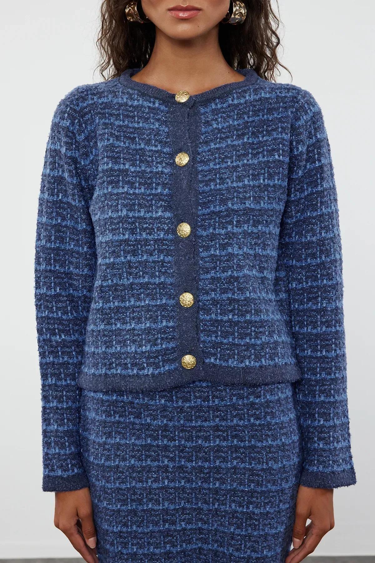 Blue Soft Knit Cardigan Skirt Set, , large image number 2