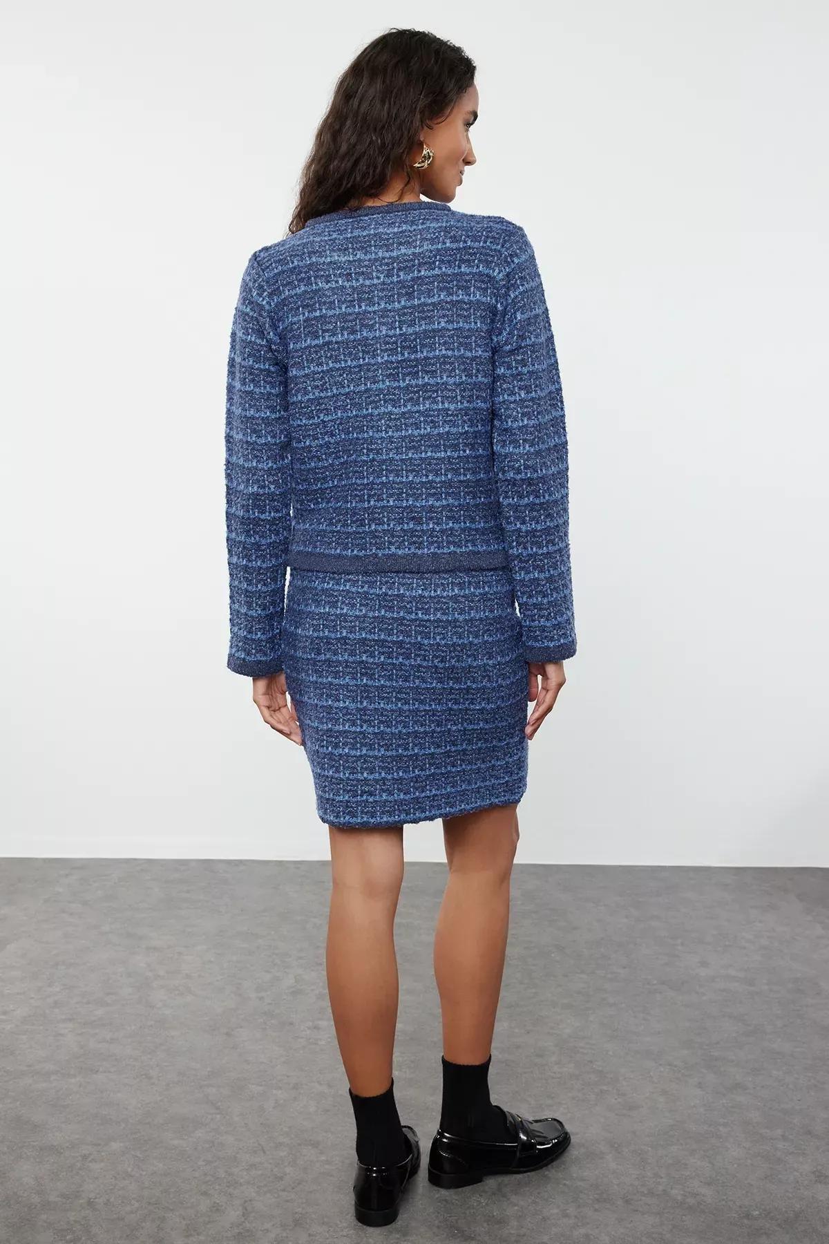 Blue Soft Knit Cardigan Skirt Set, , large image number 4