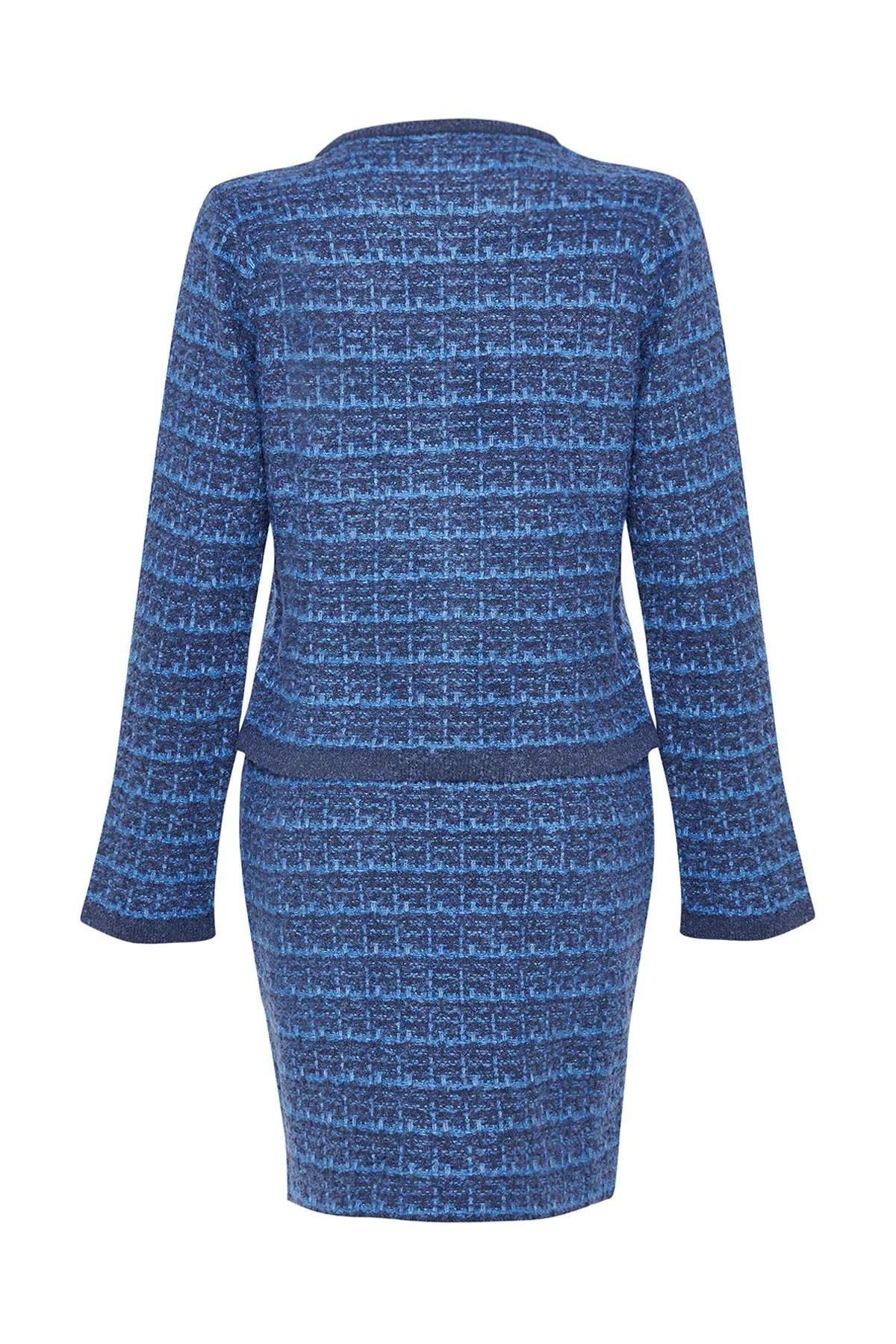 Blue Soft Knit Cardigan Skirt Set, , large image number 5