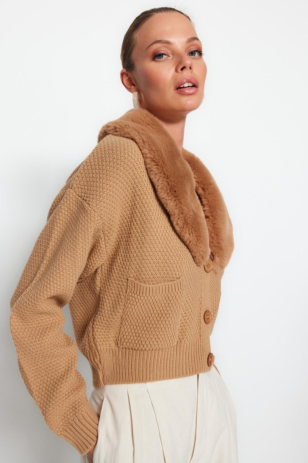 Brown V-Neck Cardigan, , large image number 2