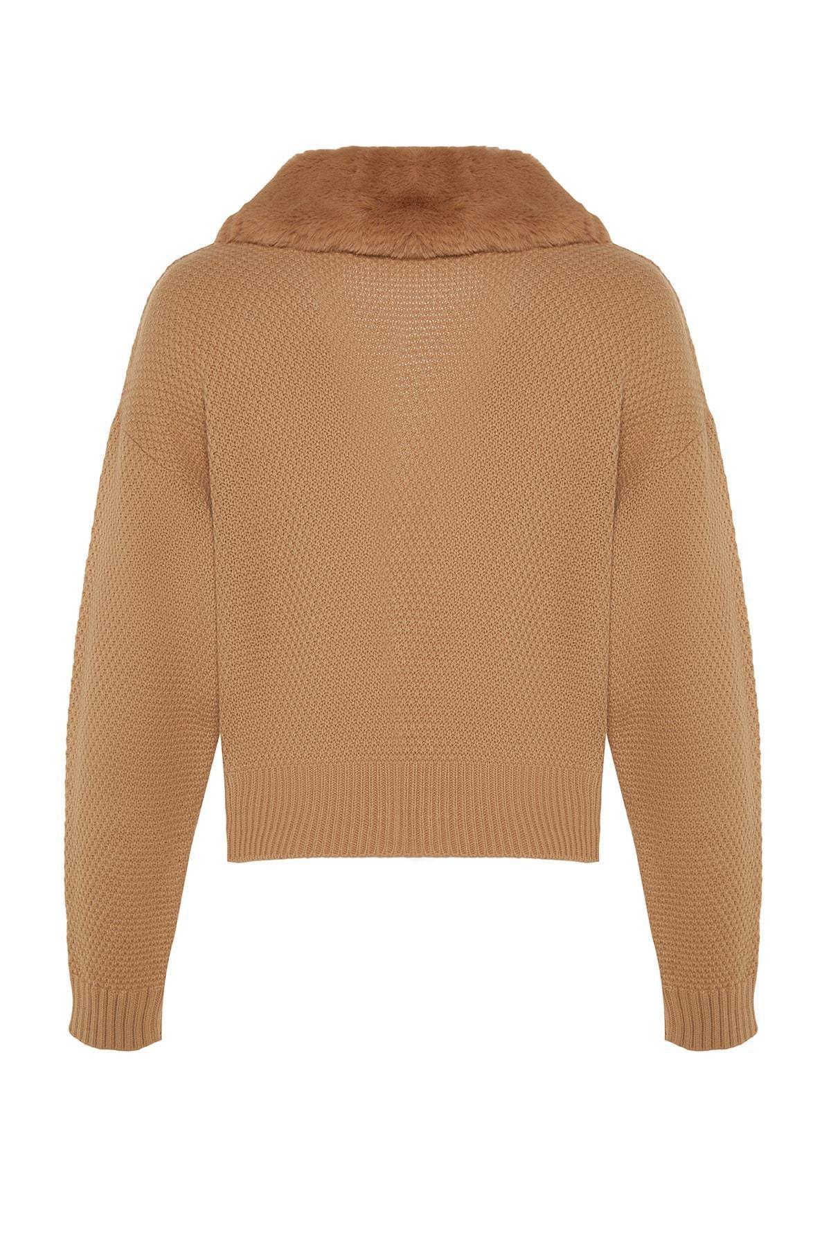 Brown V-Neck Cardigan, , large image number 3