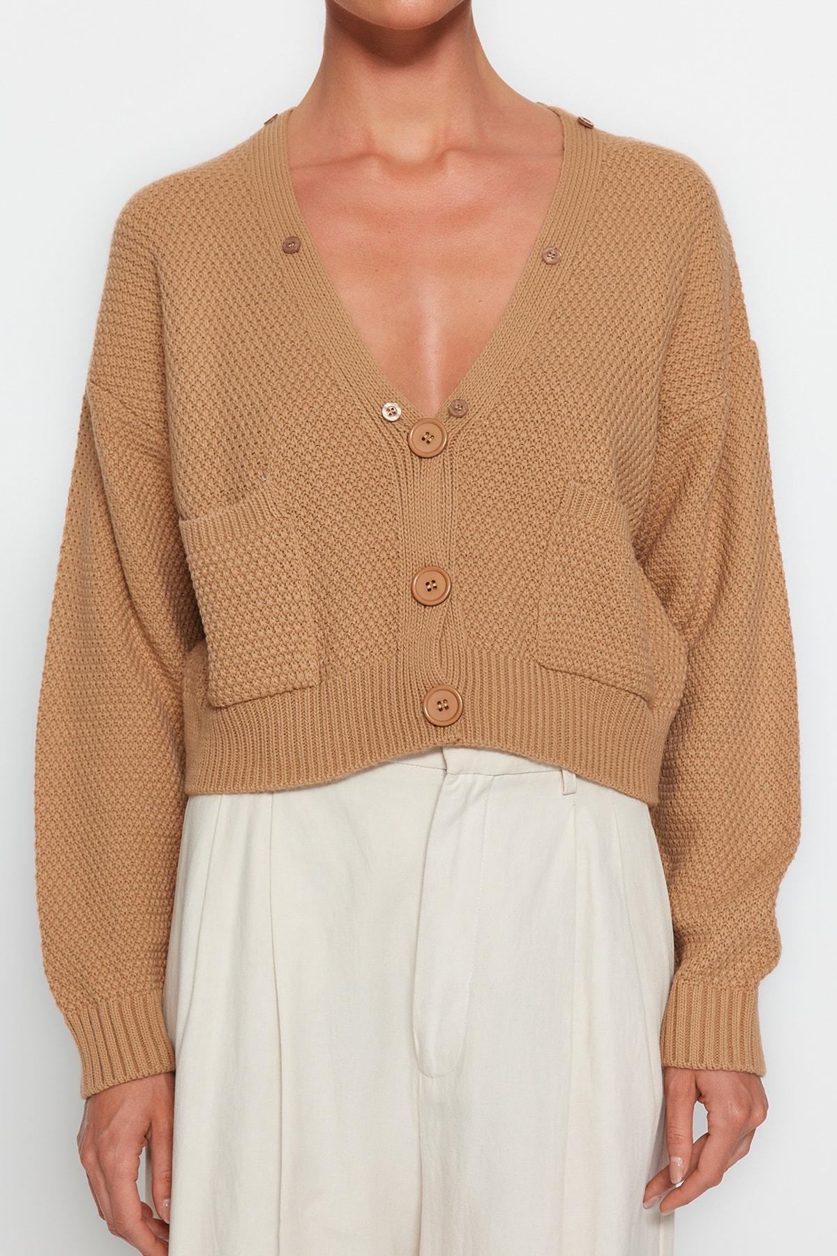 Brown V-Neck Cardigan, , large image number 4
