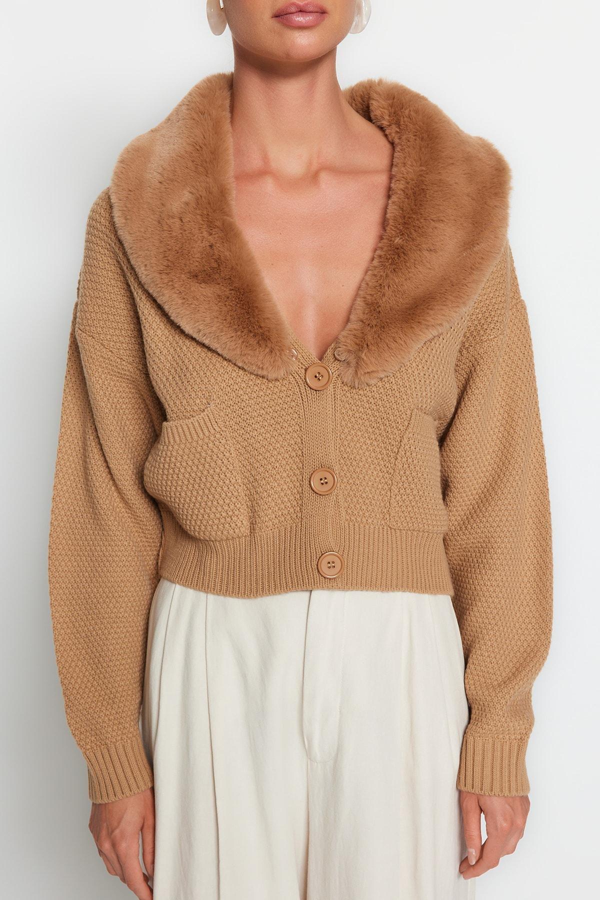 Brown V-Neck Cardigan, , large image number 6