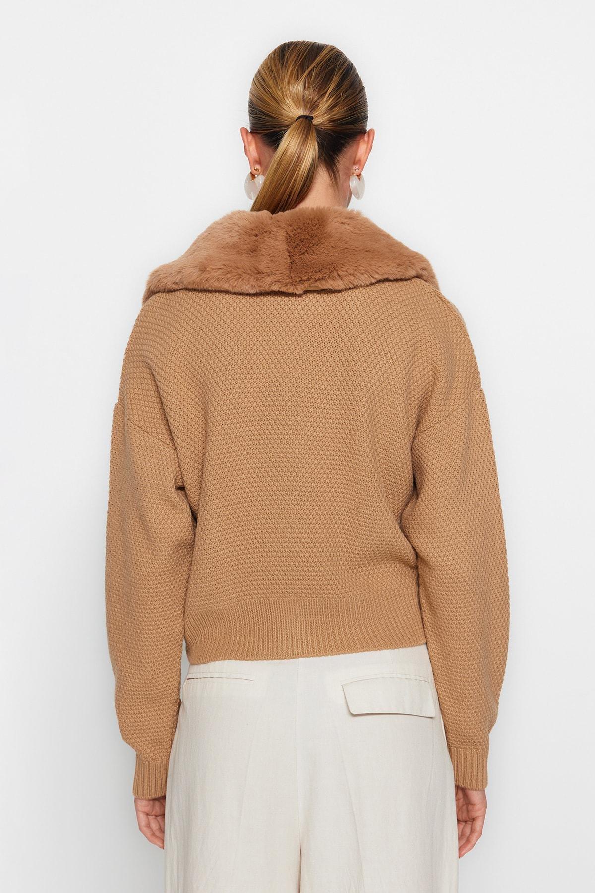 Brown V-Neck Cardigan, , large image number 7