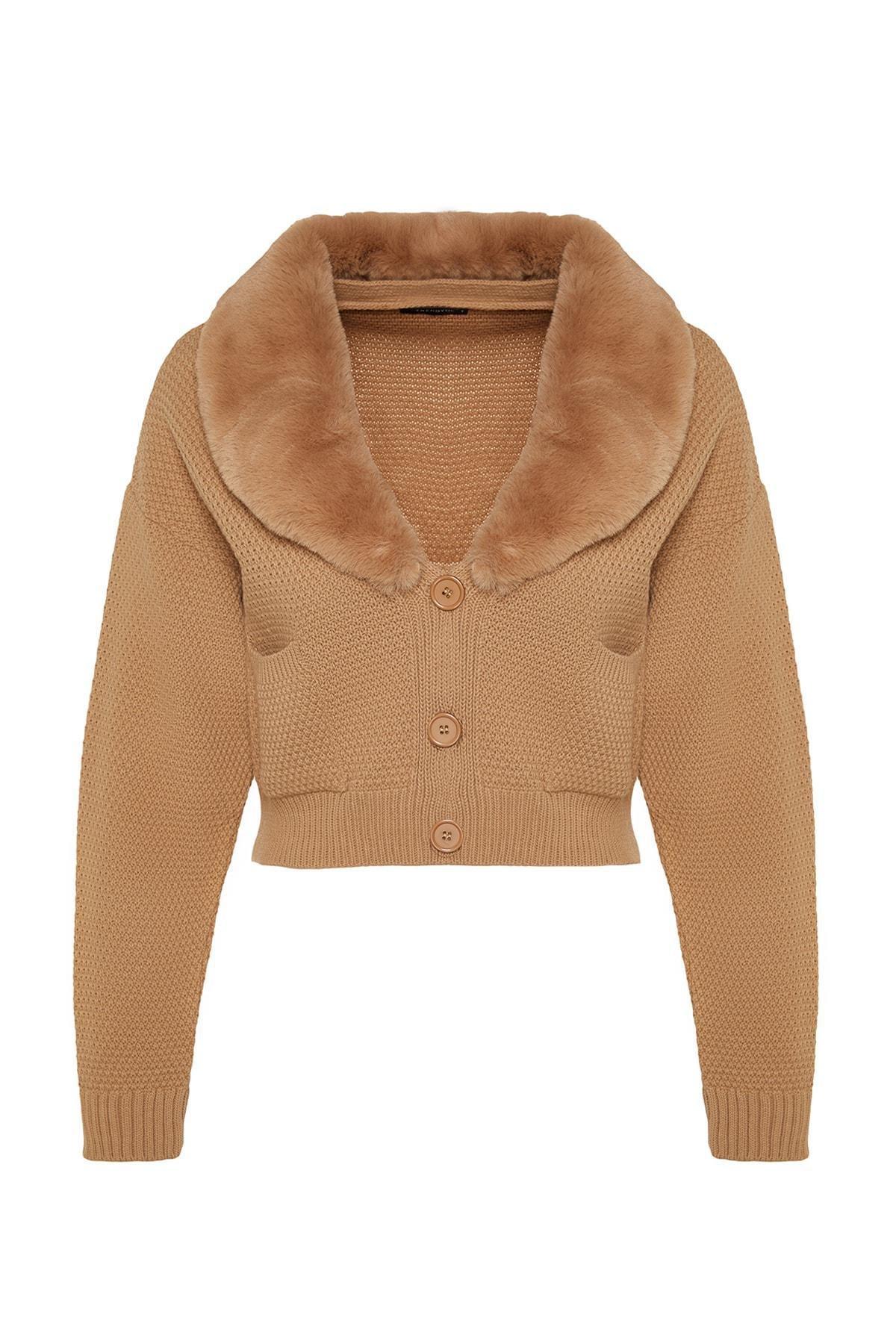 Brown V-Neck Cardigan, , large image number 8