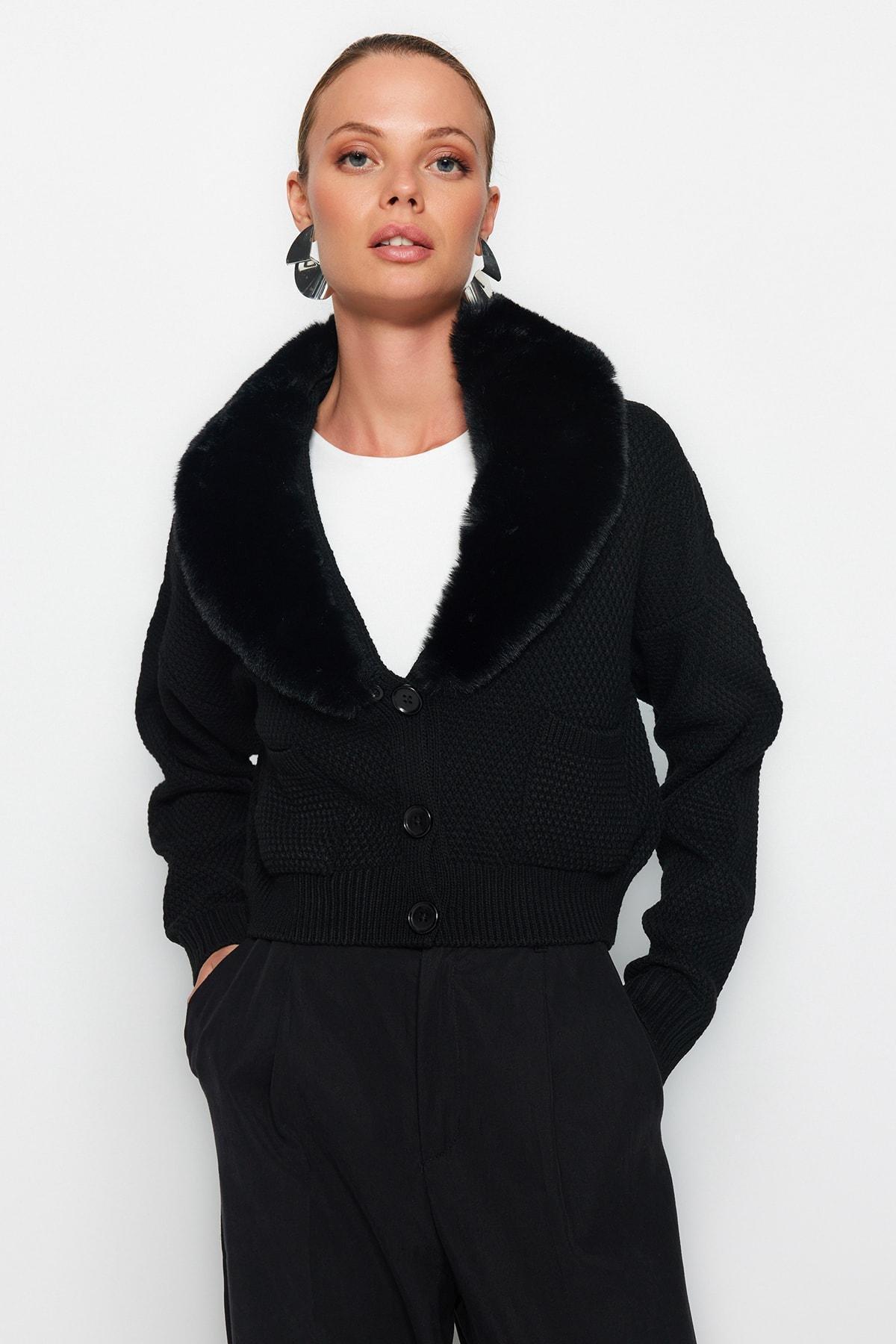 Black V-Neck Cardigan, , large image number 1