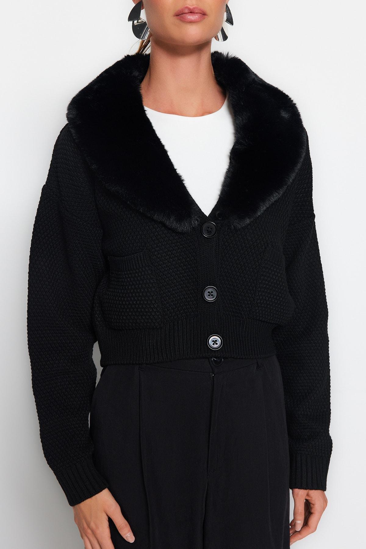 Black V-Neck Cardigan, , large image number 4