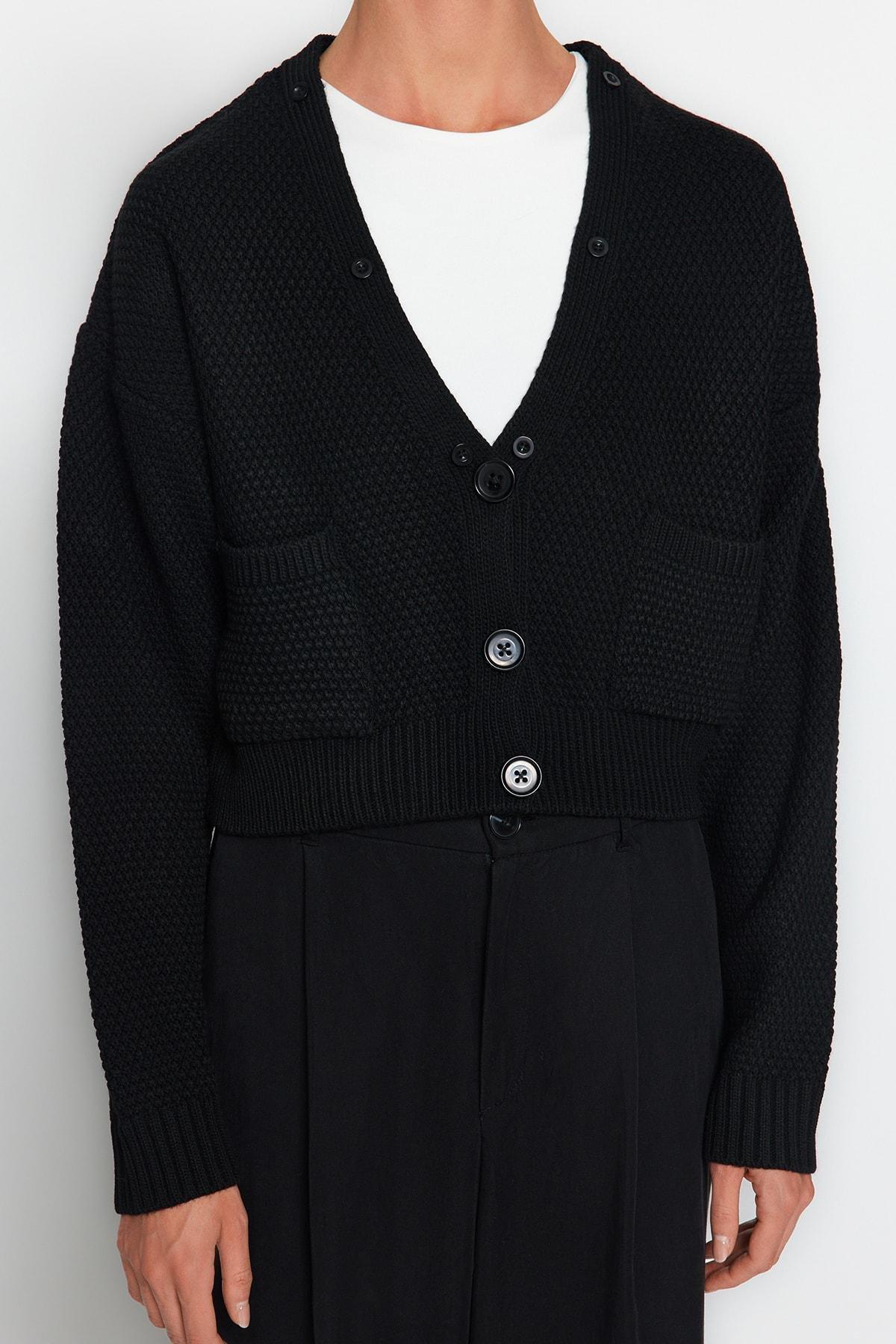 Black V-Neck Cardigan, , large image number 7