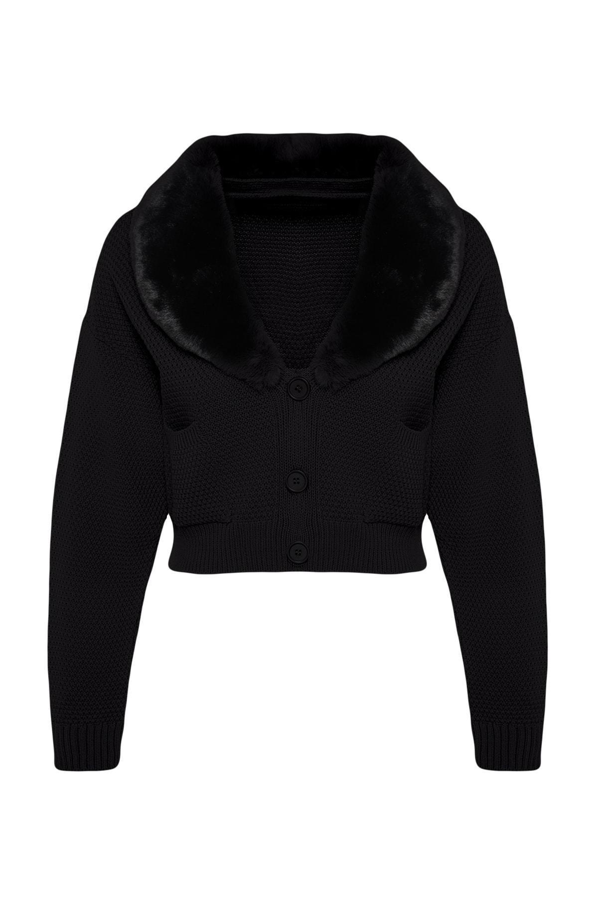 Black V-Neck Cardigan, , large image number 8