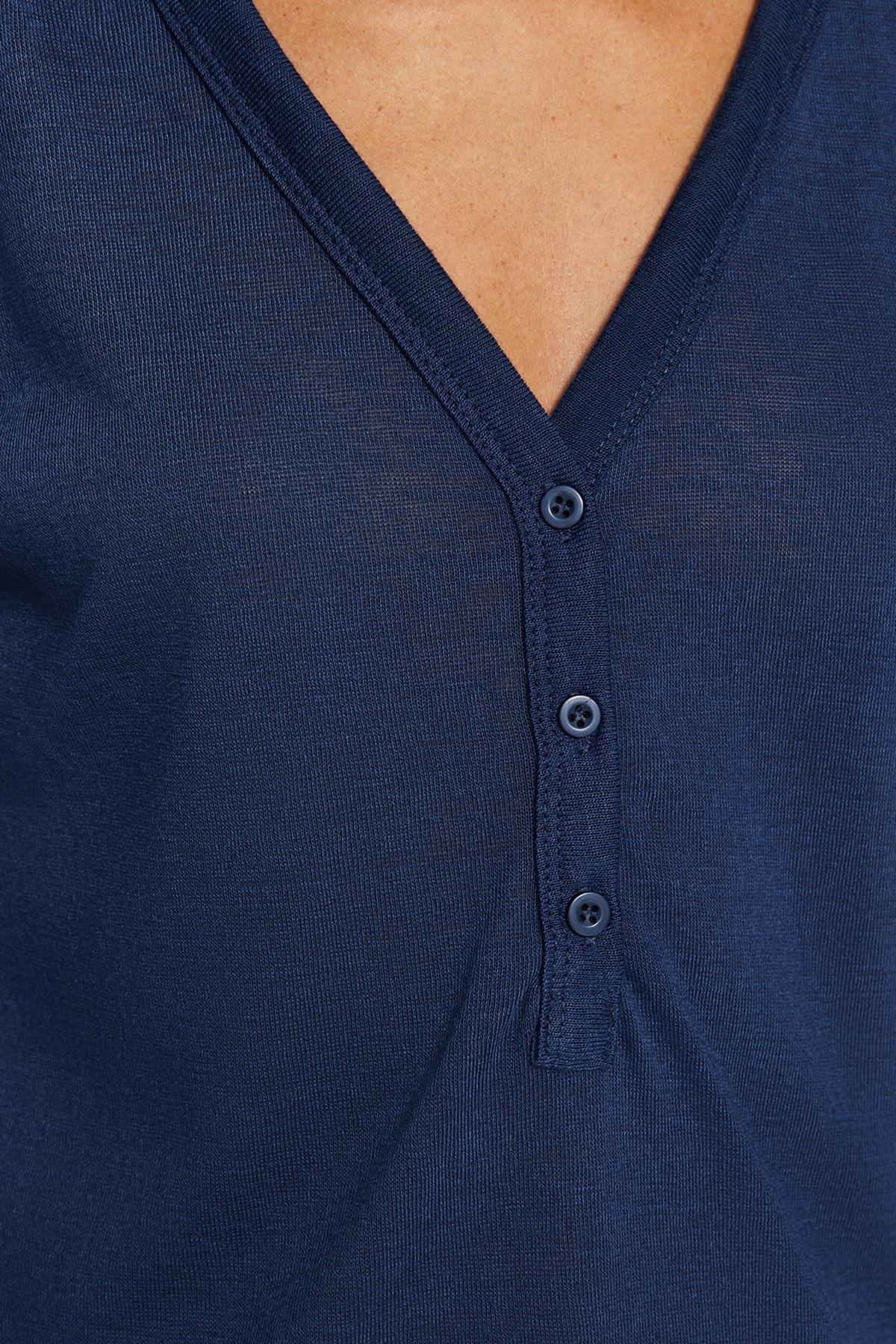 Navy V-Neck Ruffle Sleeve T-Shirt, , large image number 4