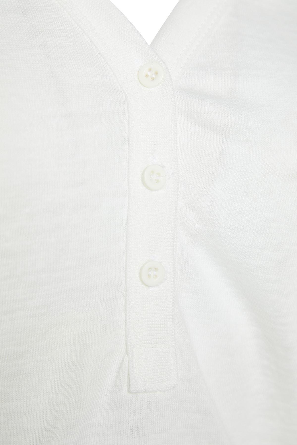 White V-Neck Ruffle Sleeve T-Shirt, , large image number 6