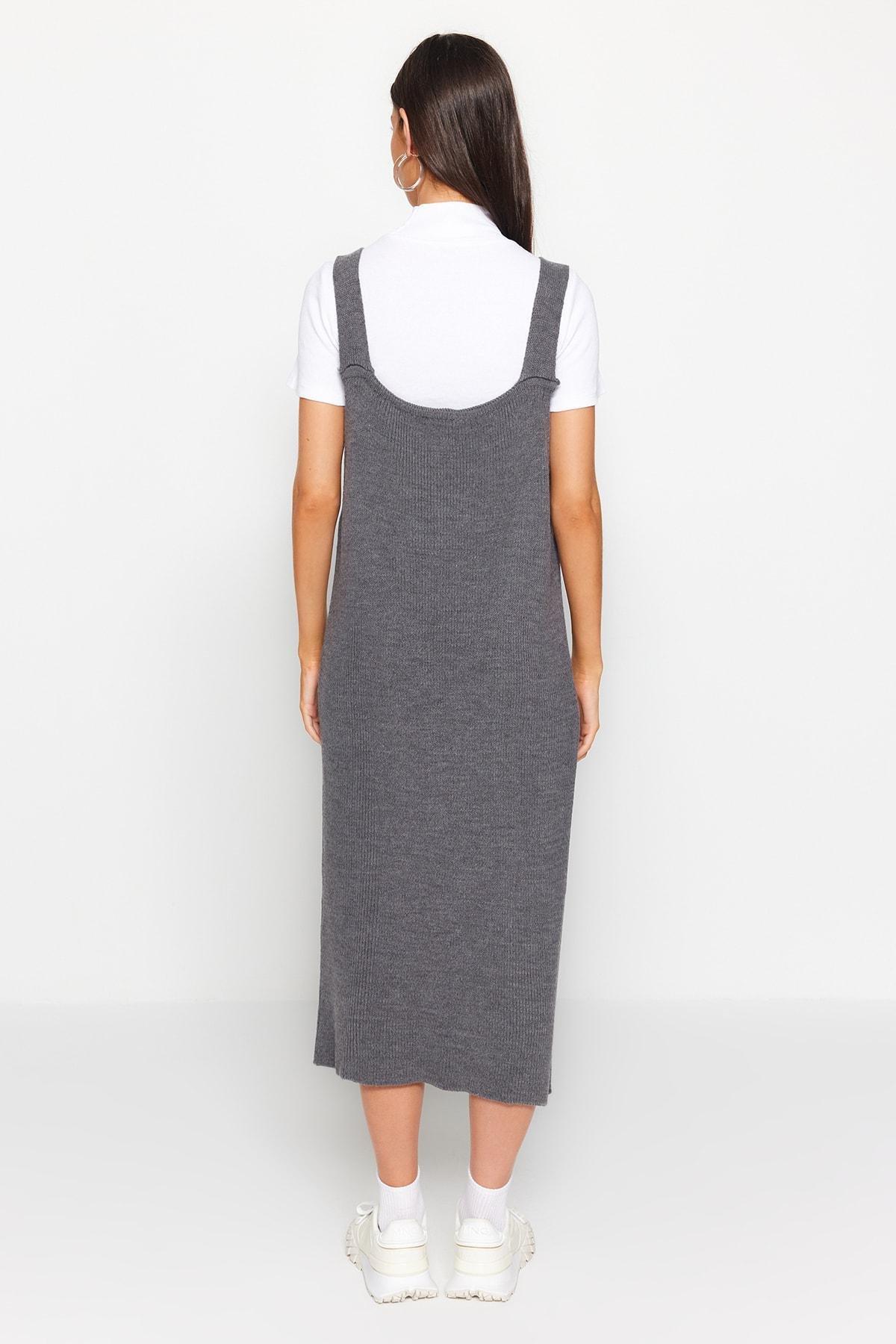 Grey Knitwear V-Neck Maxi Dress, , large image number 5