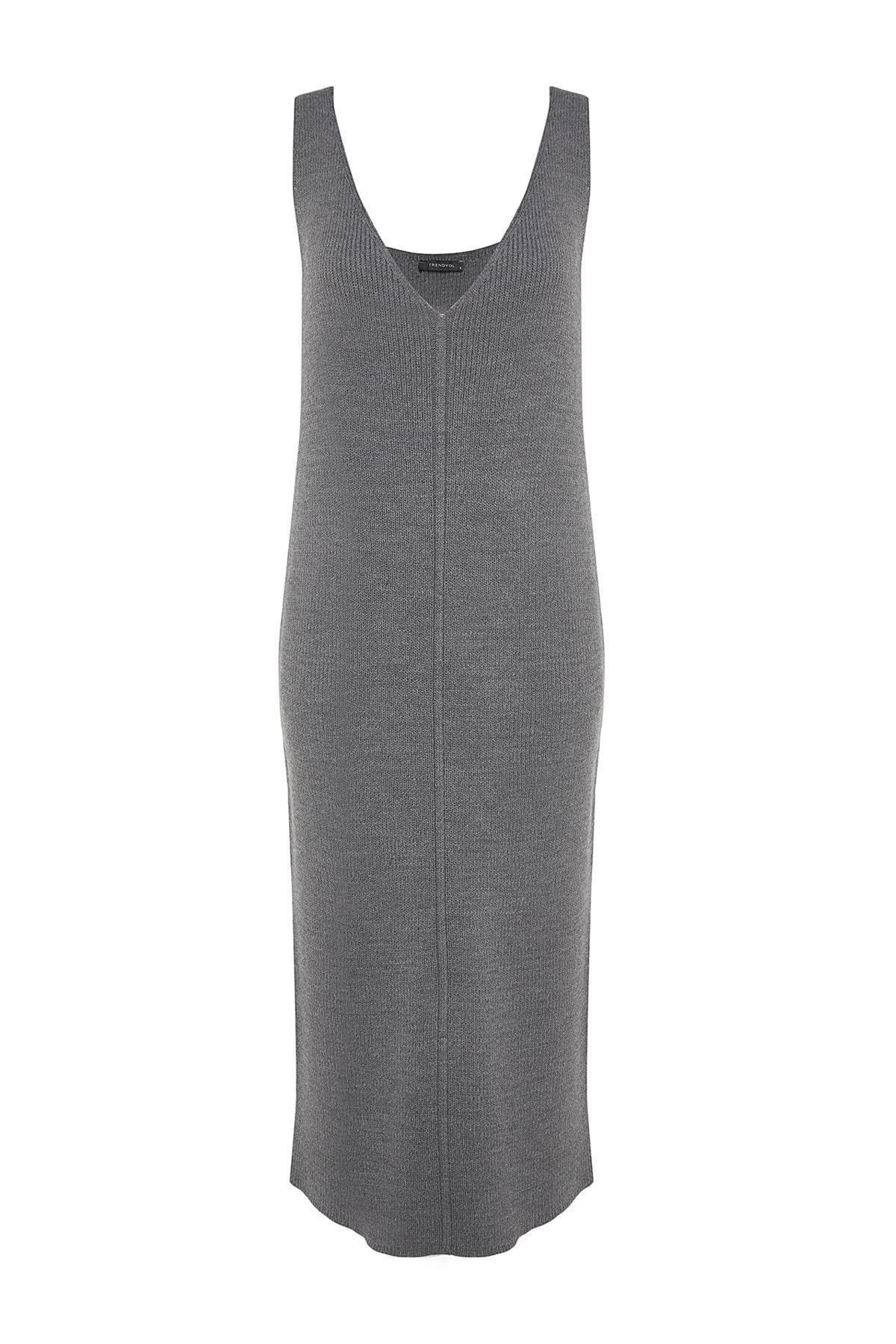 Grey Knitwear V-Neck Maxi Dress, , large image number 6