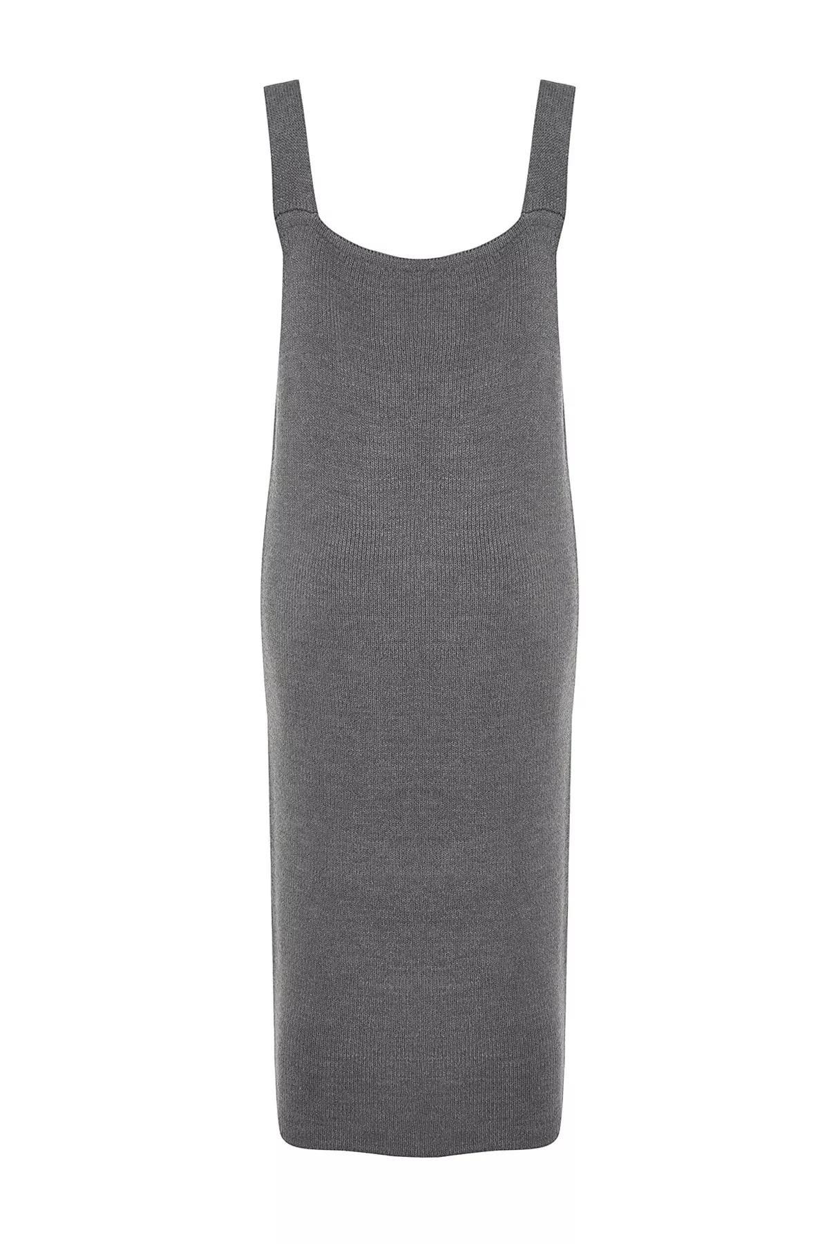 فستان طويل مُحاك بفتحة رقبة V، رمادي, Anthracite, large image number 7