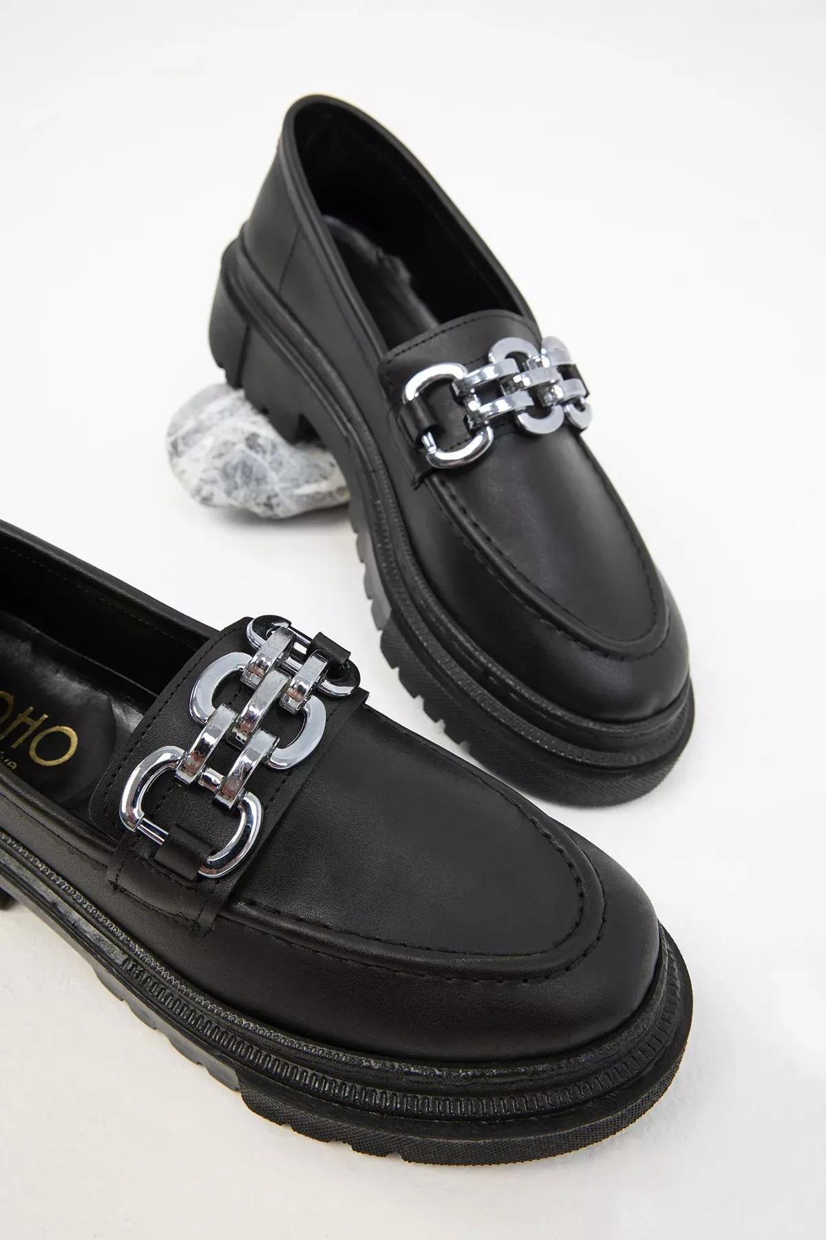 Black Chain Detailed Loafers, , large image number 3