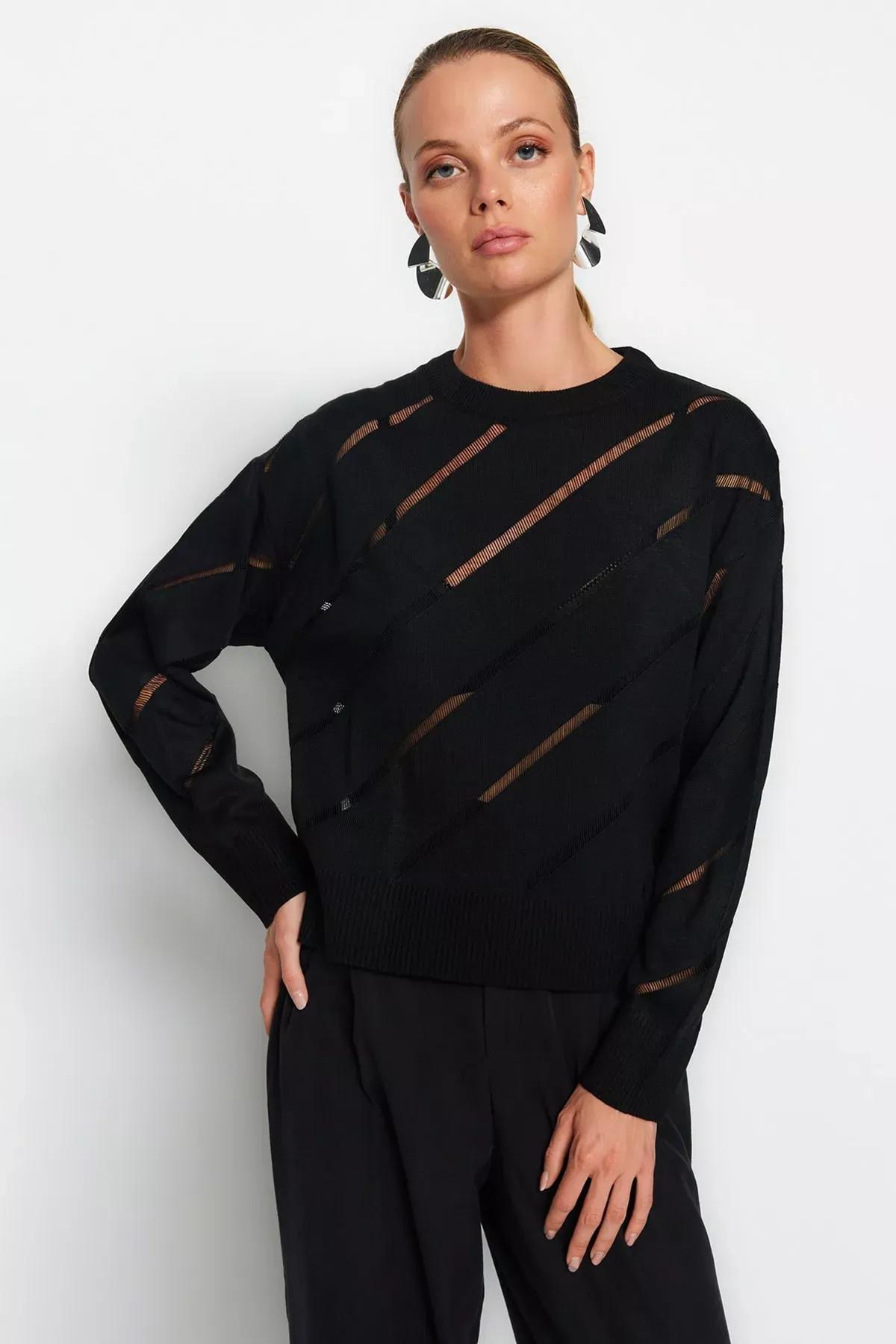 Black Ajoure Sweater, BLACK, large image number 0