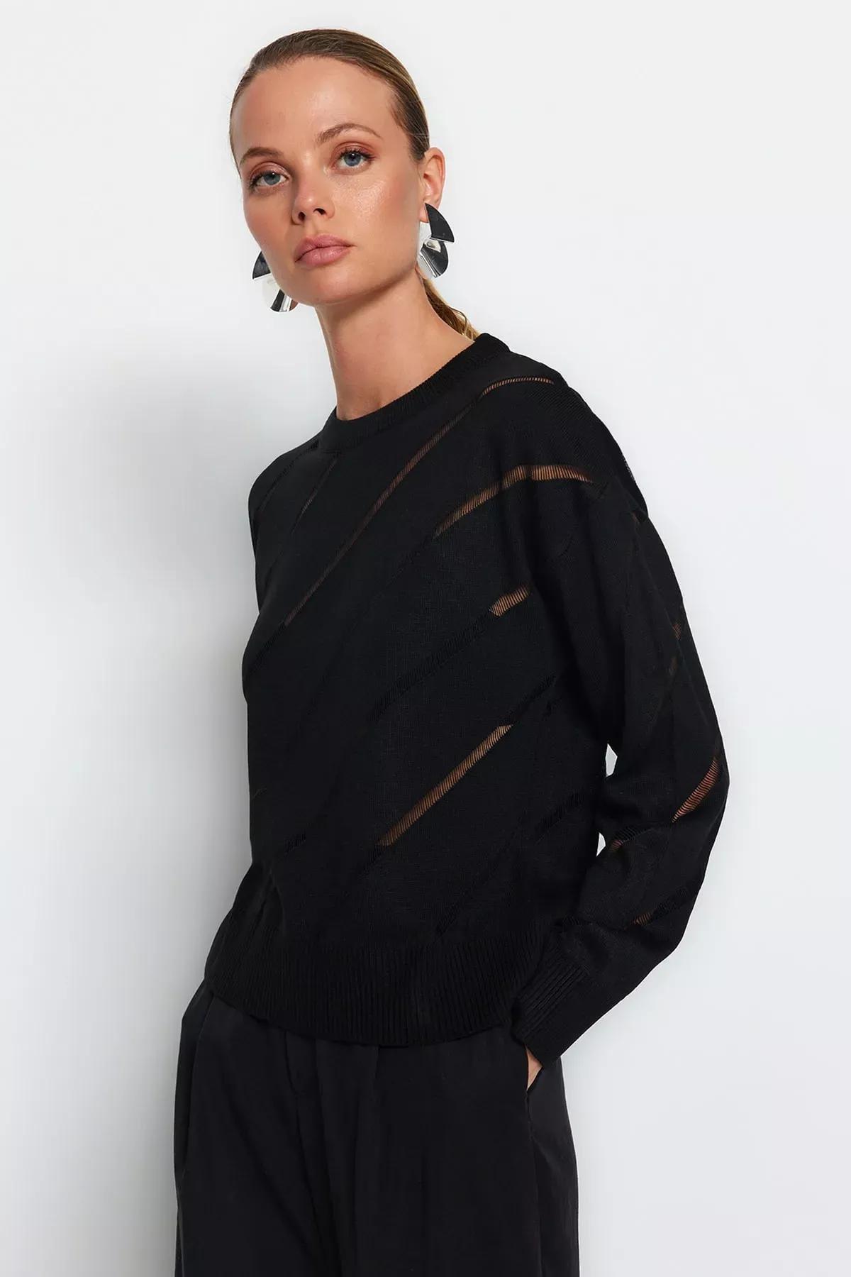 Black Ajoure Sweater, BLACK, large image number 1