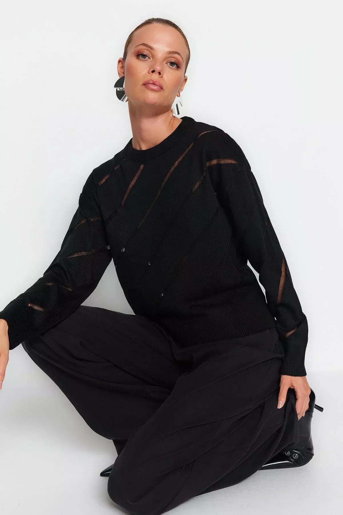 Black Ajoure Sweater, BLACK, large image number 2