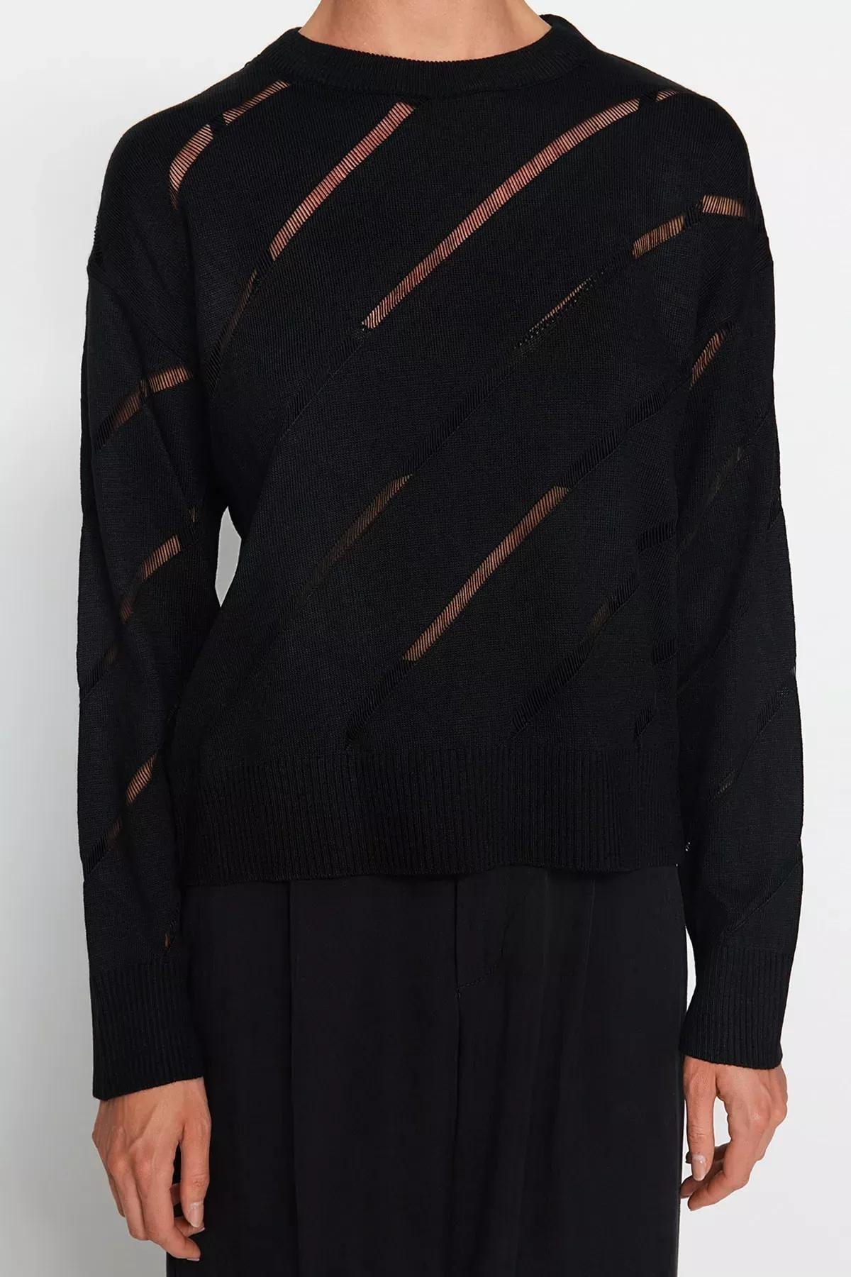 Black Ajoure Sweater, BLACK, large image number 3