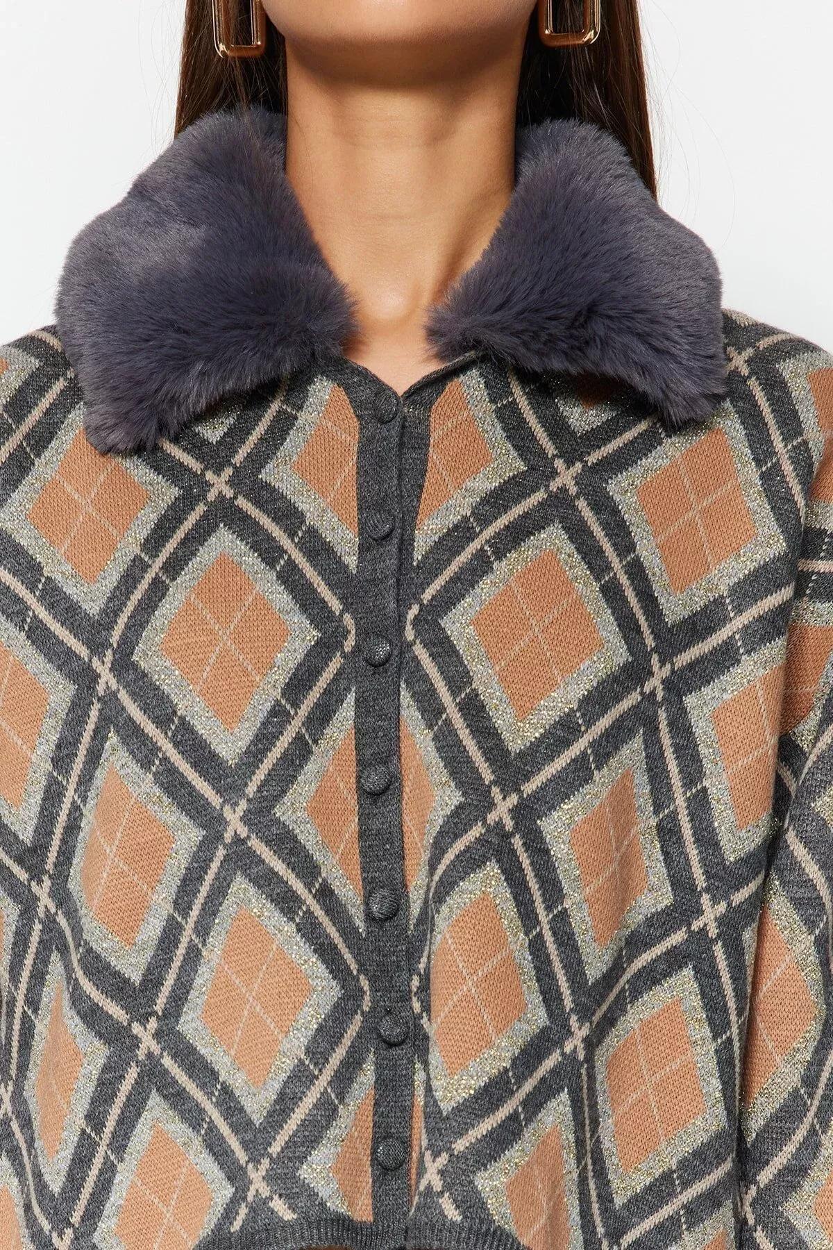 Beige Diamond Pattern Cardigan, Beige, large image number 2