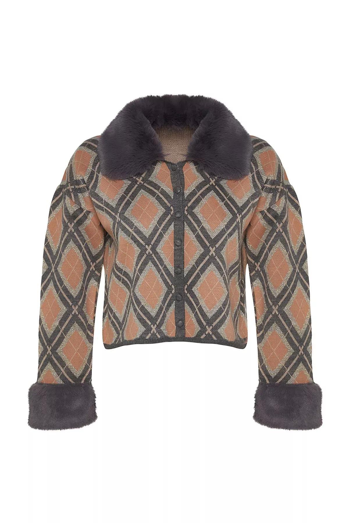 Beige Diamond Pattern Cardigan, Beige, large image number 6