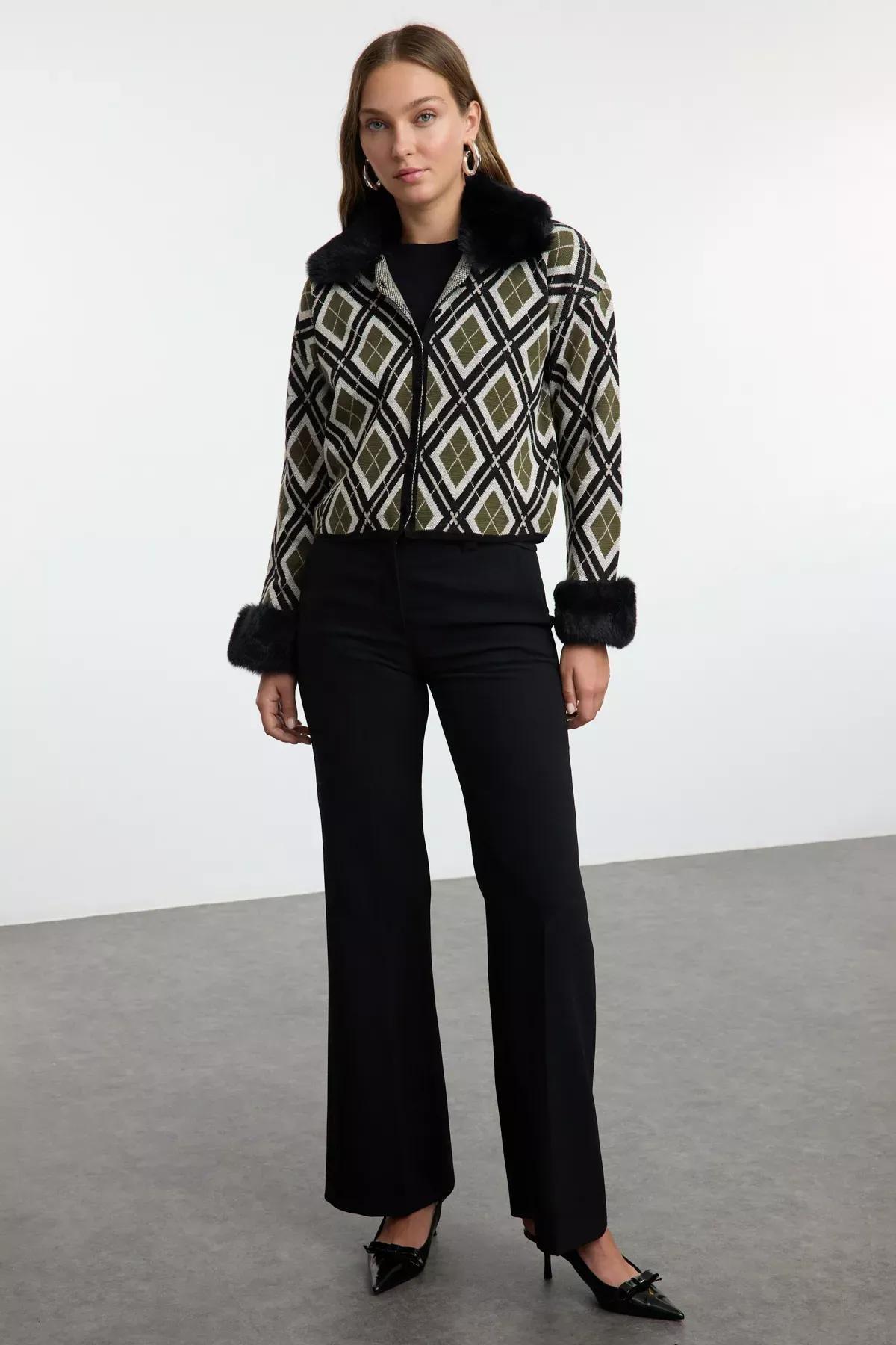 Black Faux Fur Glitter Cardigan, BLACK, medium