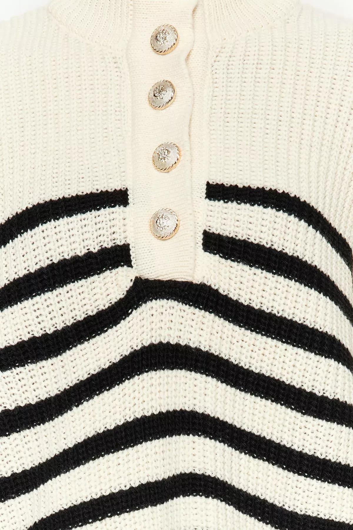 Ecru Wide Striped Knitwear Sweater, Ecru, large image number 4