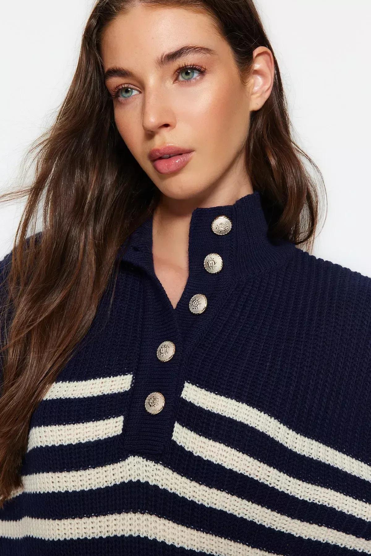 سترة مُحاكة مخططة، كحلي, Navy blue, large image number 3