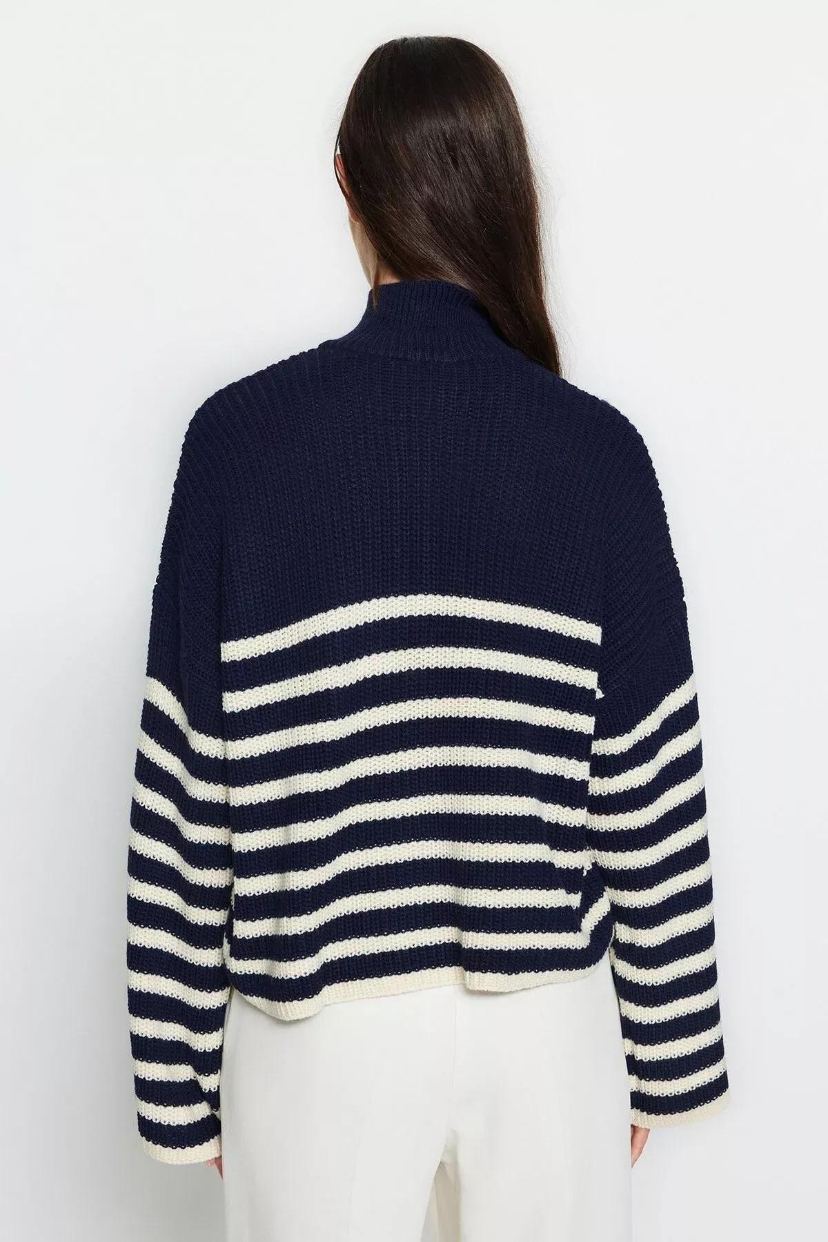 سترة مُحاكة مخططة، كحلي, Navy blue, large image number 5