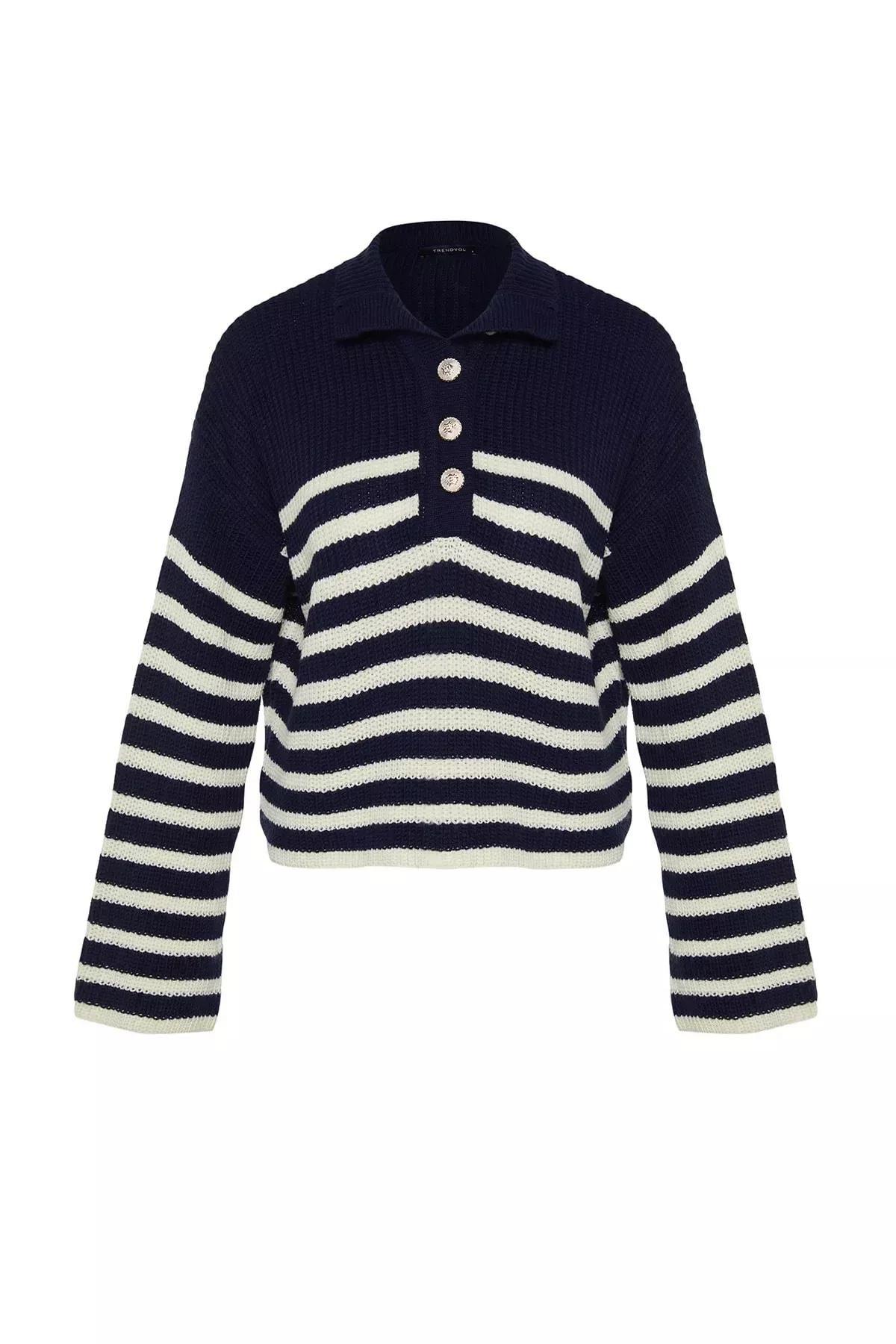 سترة مُحاكة مخططة، كحلي, Navy blue, large image number 6