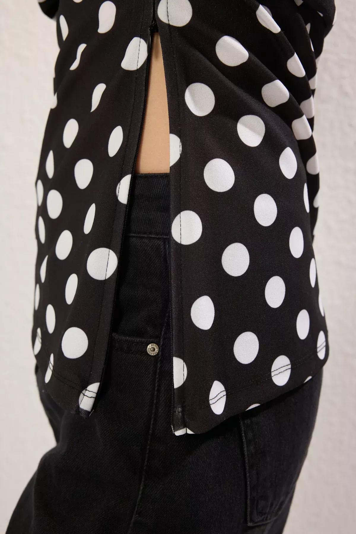 Black Polka Dot Strapless Collar Blouse, , large image number 2