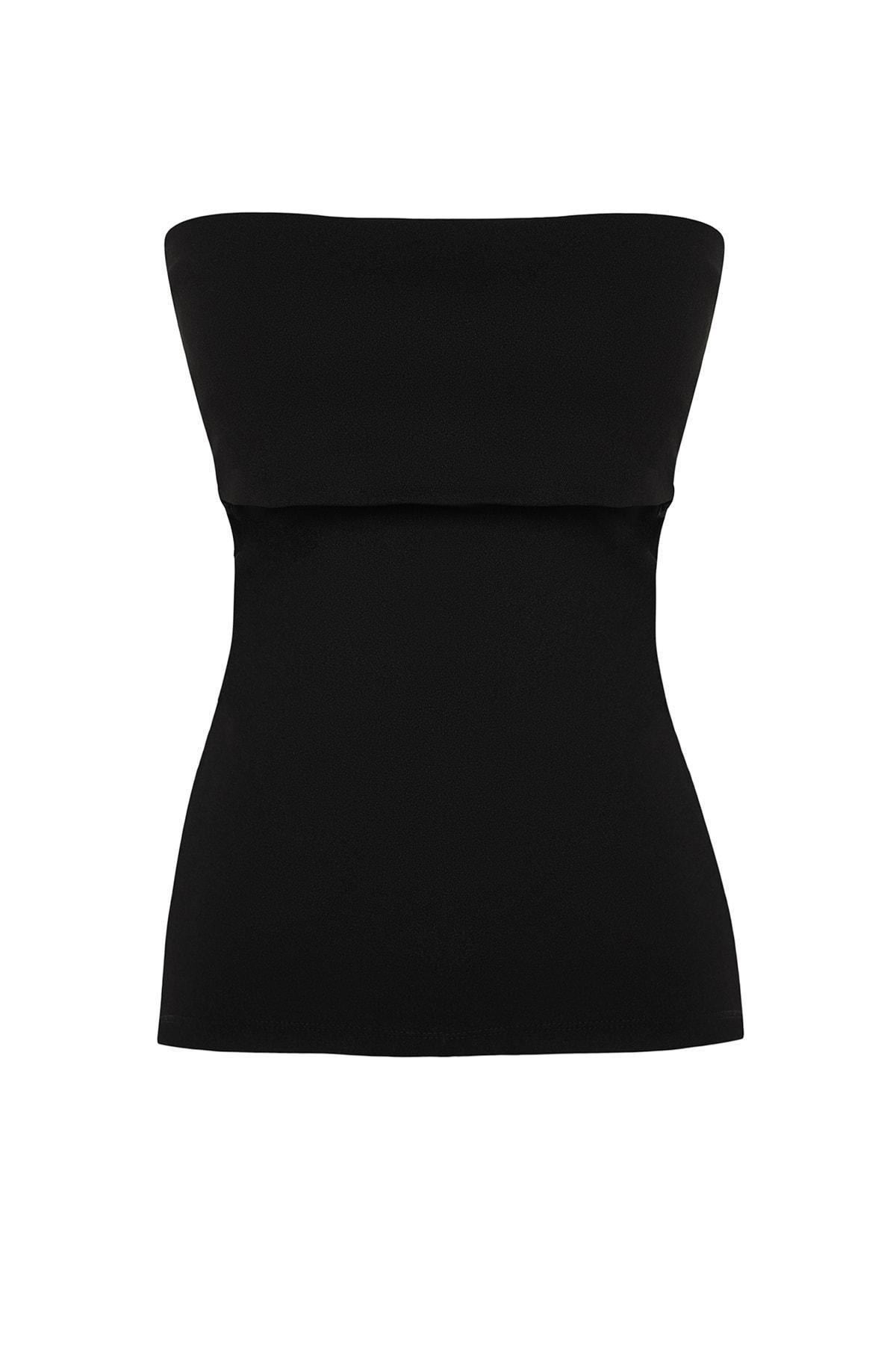 Black Strapless Slim Blouse, , large image number 5