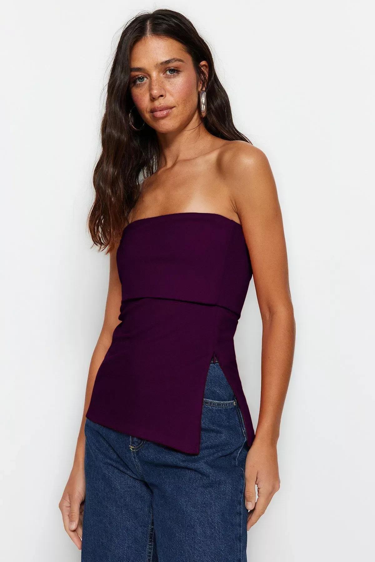 Purple Strapless Side Zip Blouse, , large image number 0