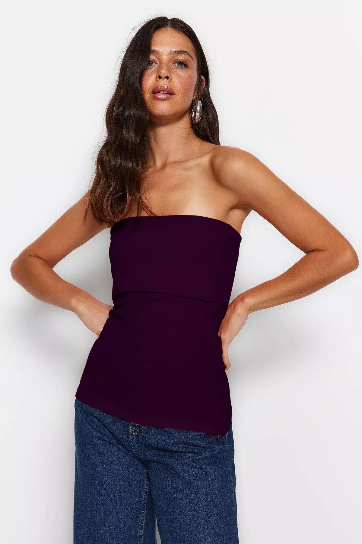 Purple Strapless Side Zip Blouse, , large image number 1