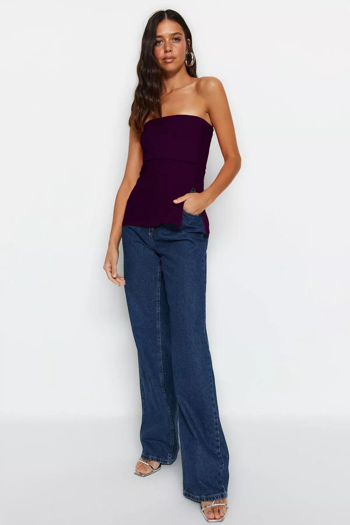 Purple Strapless Side Zip Blouse, , large image number 2