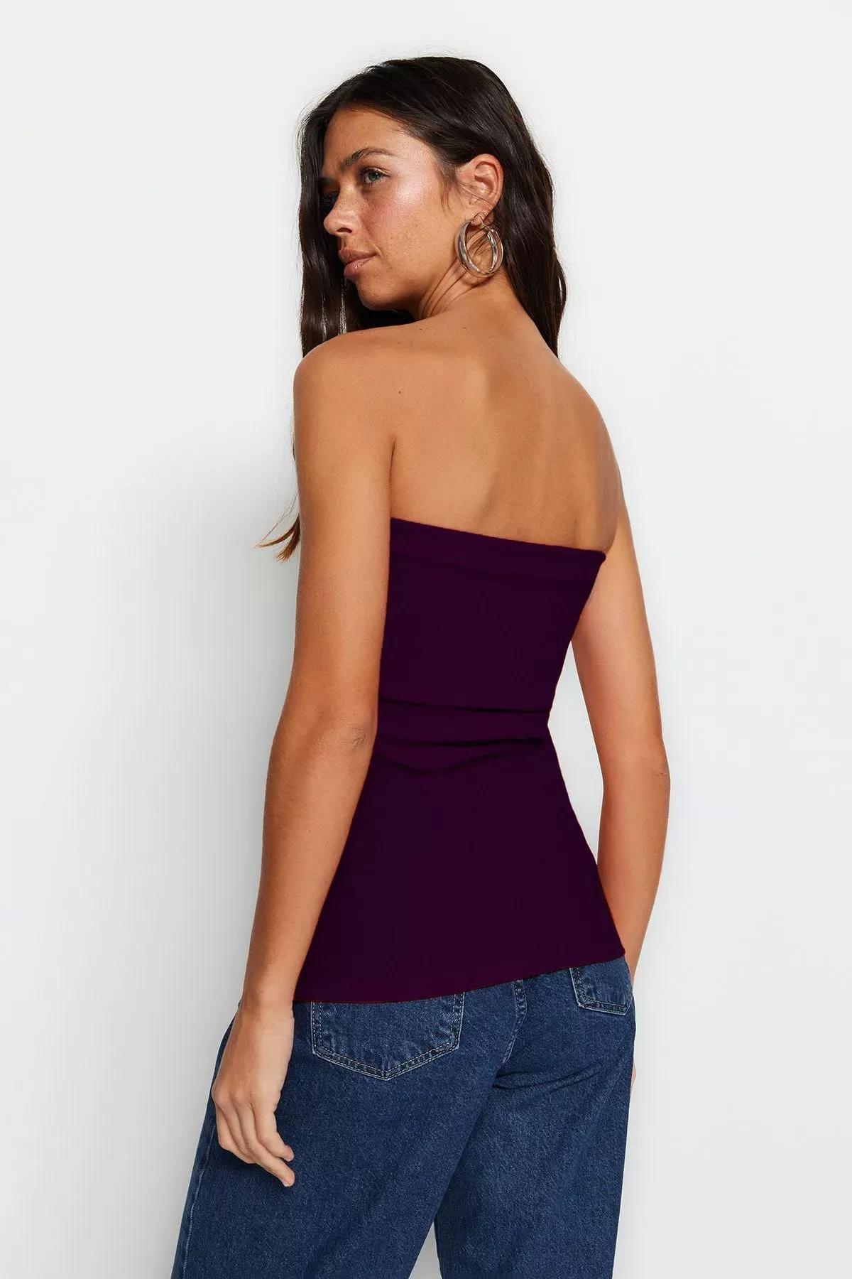 Purple Strapless Side Zip Blouse, , large image number 3