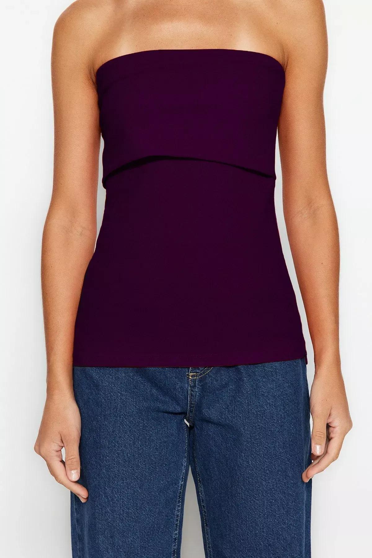 Purple Strapless Side Zip Blouse, , large image number 4