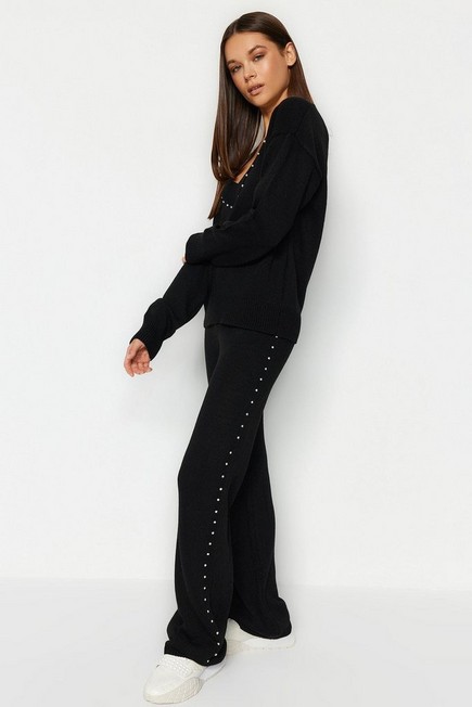 Trendyol - Black Wide Fit Knitwear Pyjamas Set
